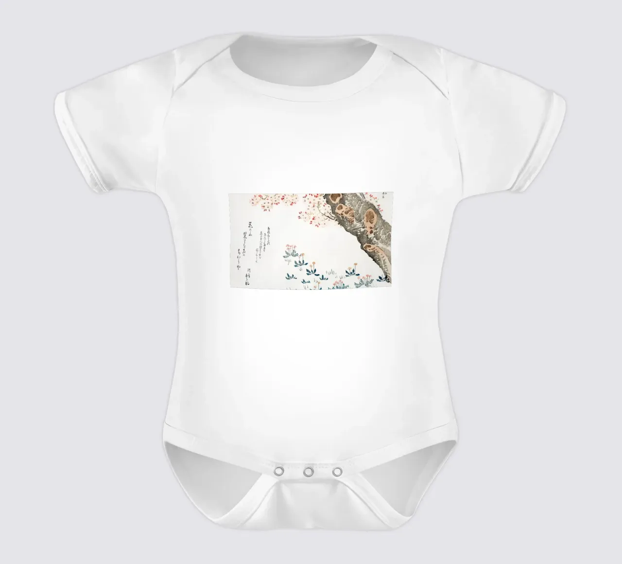 Hokusai: Cherry Blossom Tree & Wildflowers - Serene Ukiyo-e short-sleeve baby romper by NorwesClub