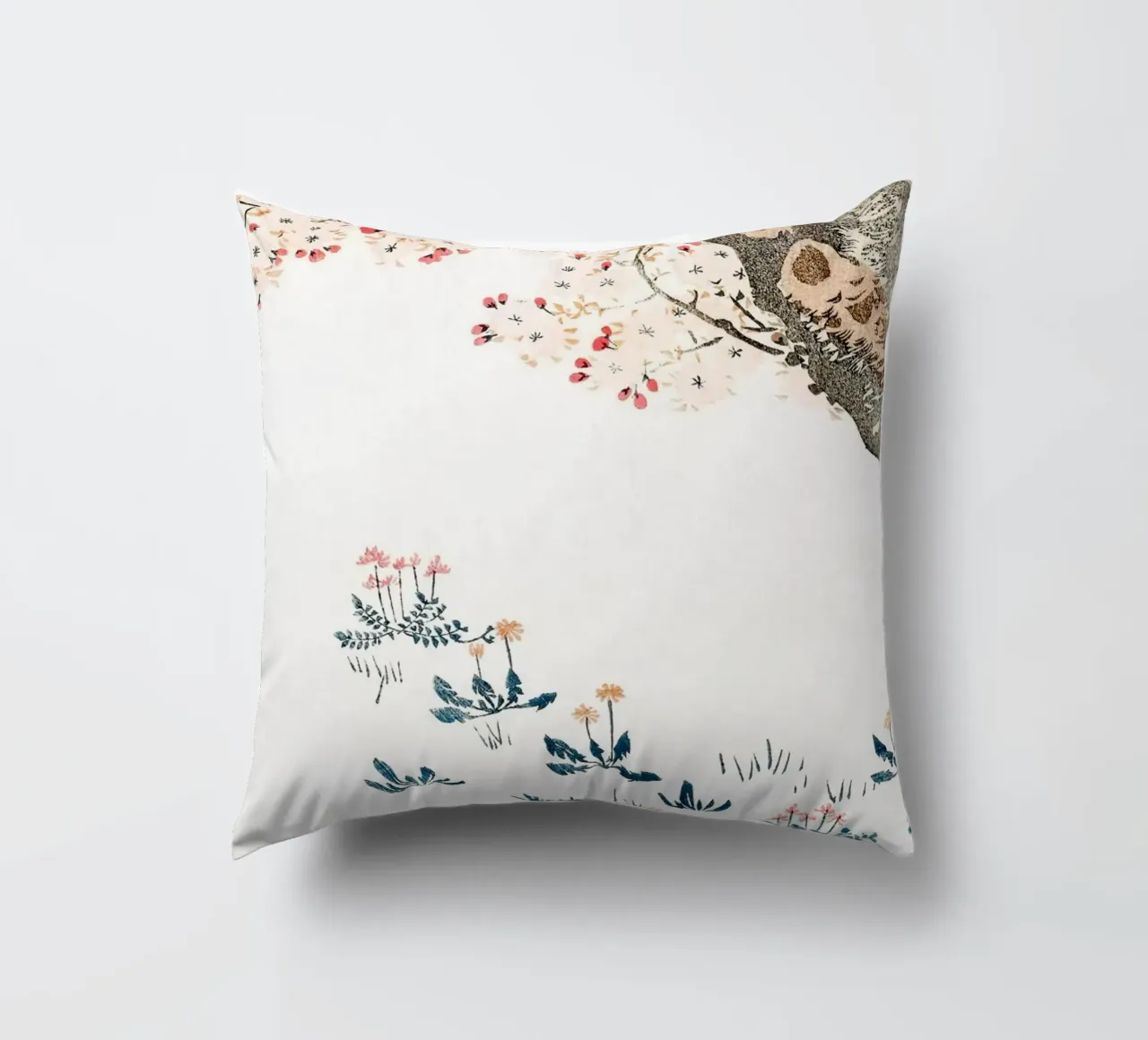 Hokusai: Albero dei ciliegi in fiore e fiori selvatici - Sereno Ukiyo-e cuscino da NorwesClub