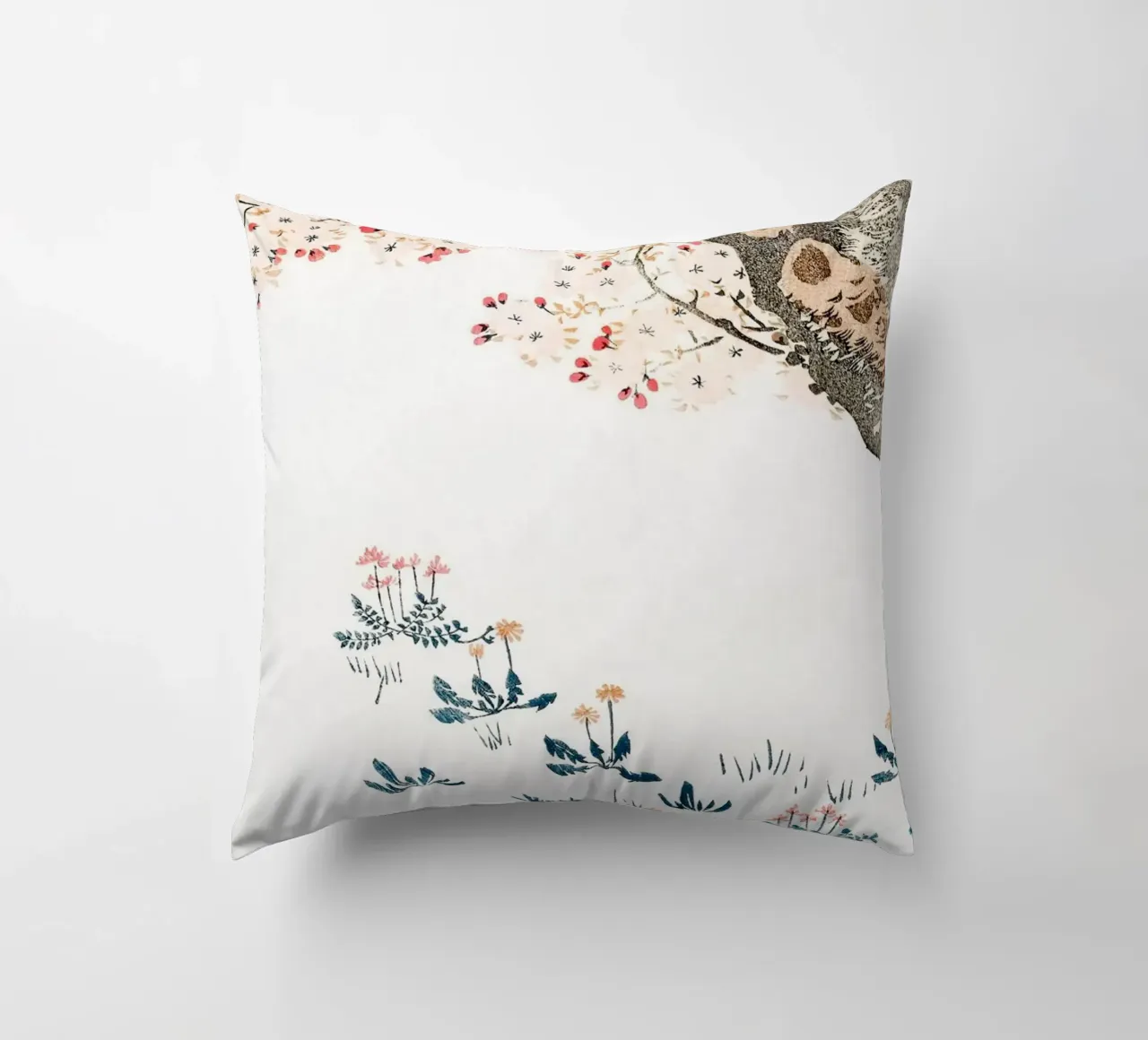 Hokusai: Albero dei ciliegi in fiore e fiori selvatici - Sereno Ukiyo-e cuscino da NorwesClub
