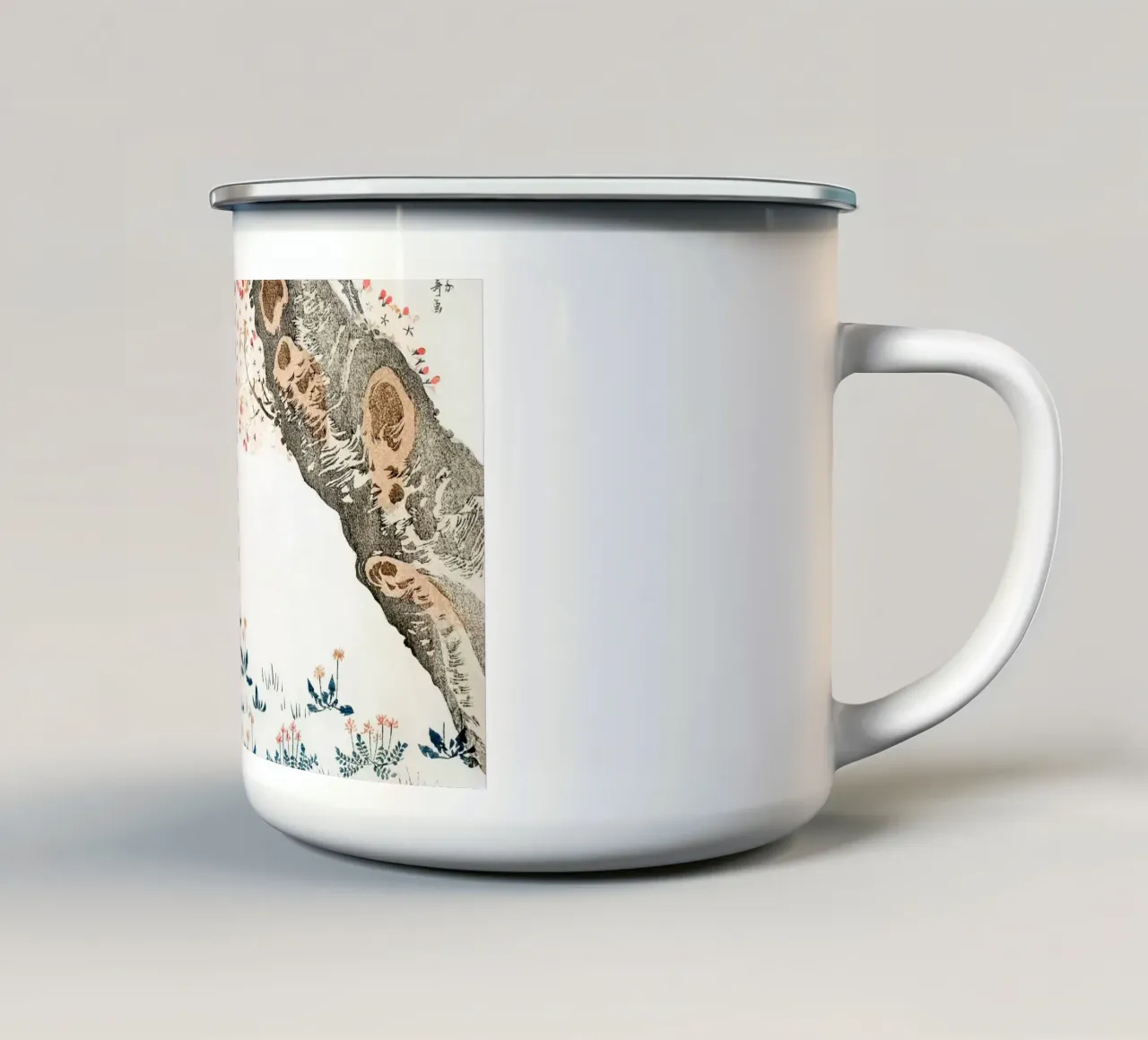 Hokusai: Albero dei ciliegi in fiore e fiori selvatici - Sereno Ukiyo-e tazza in smalto da NorwesClub