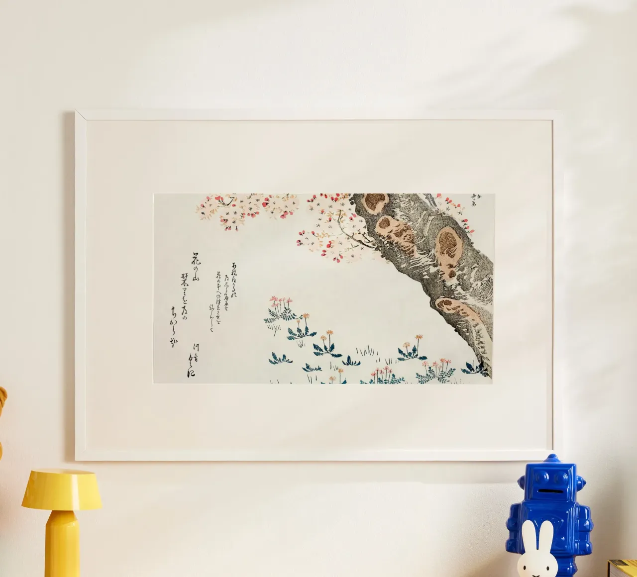 Hokusai: Albero dei ciliegi in fiore e fiori selvatici - Sereno Ukiyo-e poster con telaio in plastica da NorwesClub