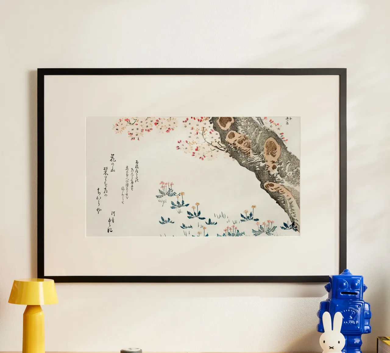 Hokusai: Albero dei ciliegi in fiore e fiori selvatici - Sereno Ukiyo-e poster con telaio in plastica da NorwesClub