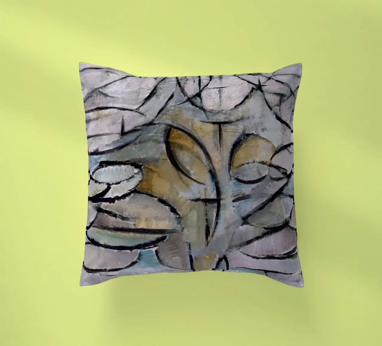 Mondrian Nature: Gray Tree, Cubist Abstraction, Organic Mode decorative cushion by NorwesClub