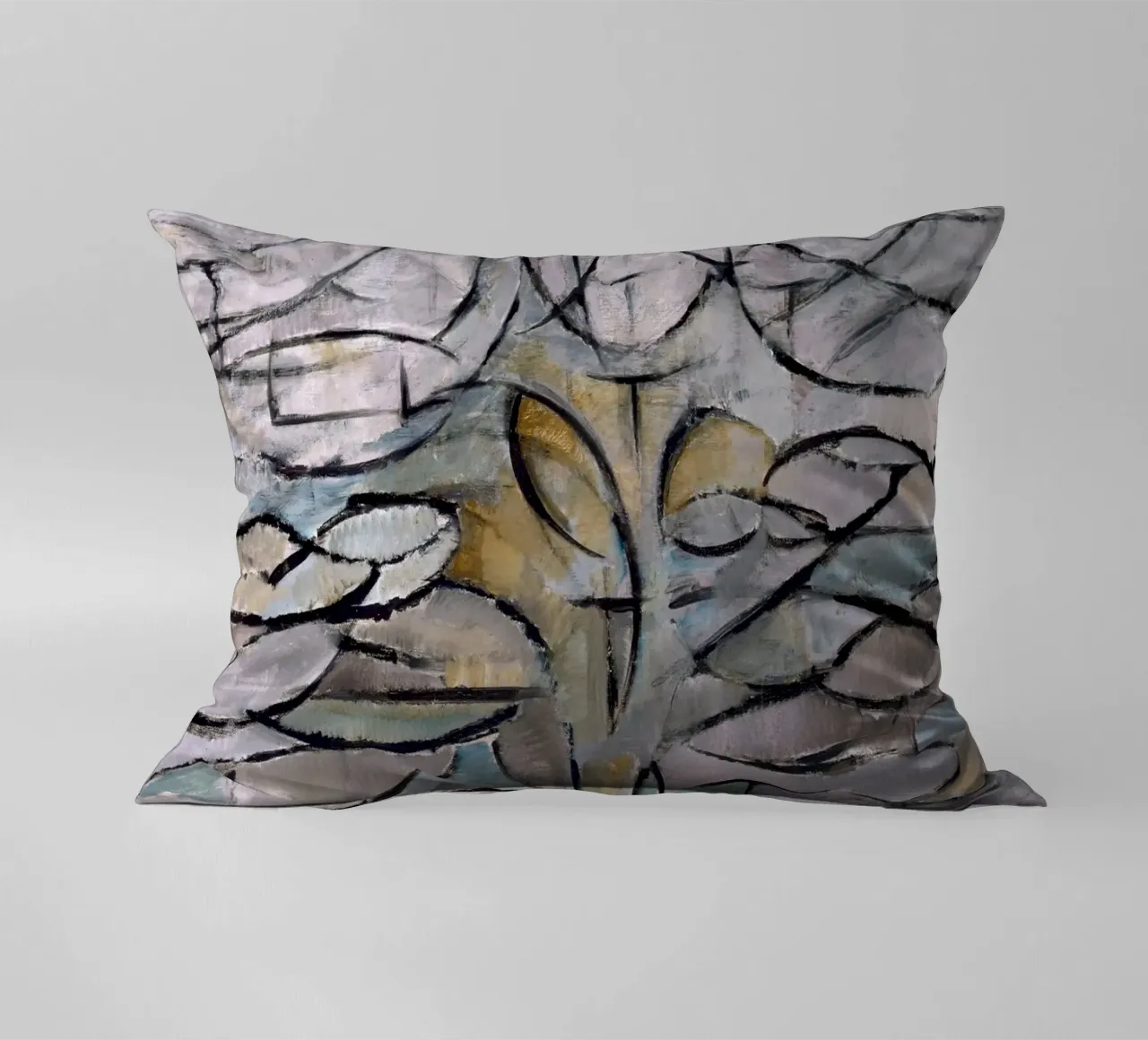 Mondrian Nature: Gray Tree, Cubist Abstraction, Organic Mode decorative cushion by NorwesClub