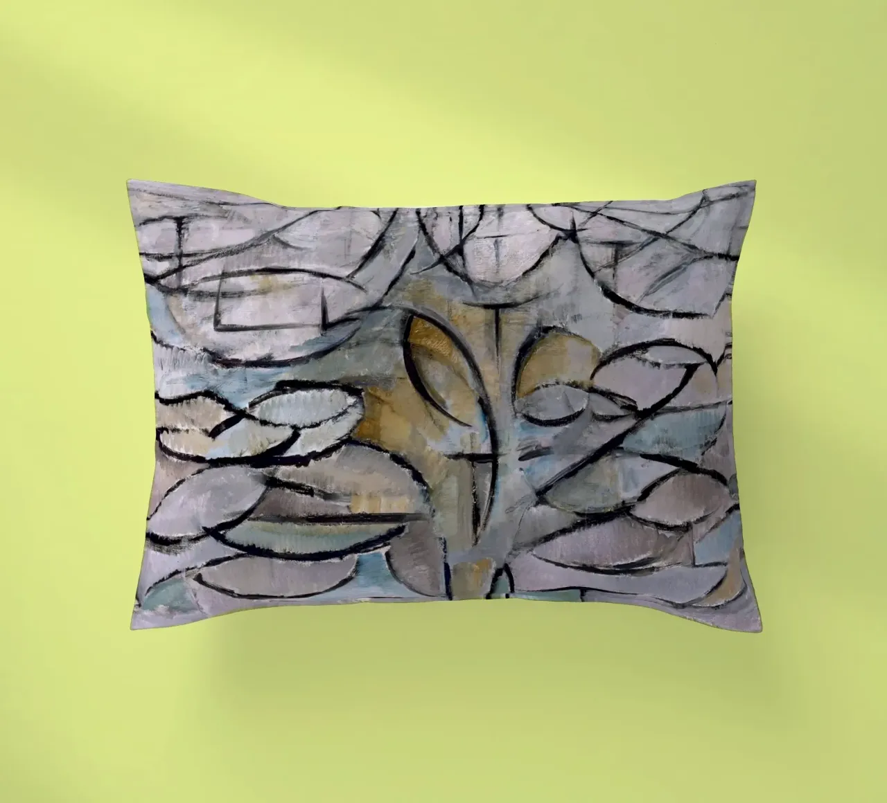 Mondrian Nature: Gray Tree, Cubist Abstraction, Organic Mode decorative cushion by NorwesClub