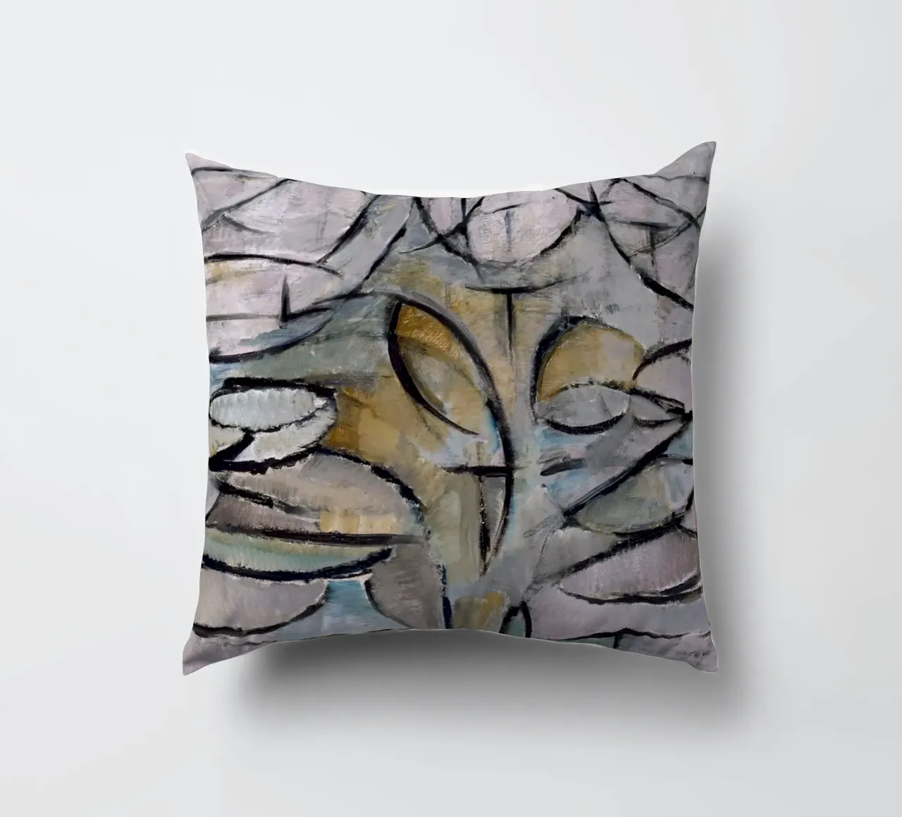 Mondrian Nature: Gray Tree, Cubist Abstraction, Organic Mode decorative cushion by NorwesClub