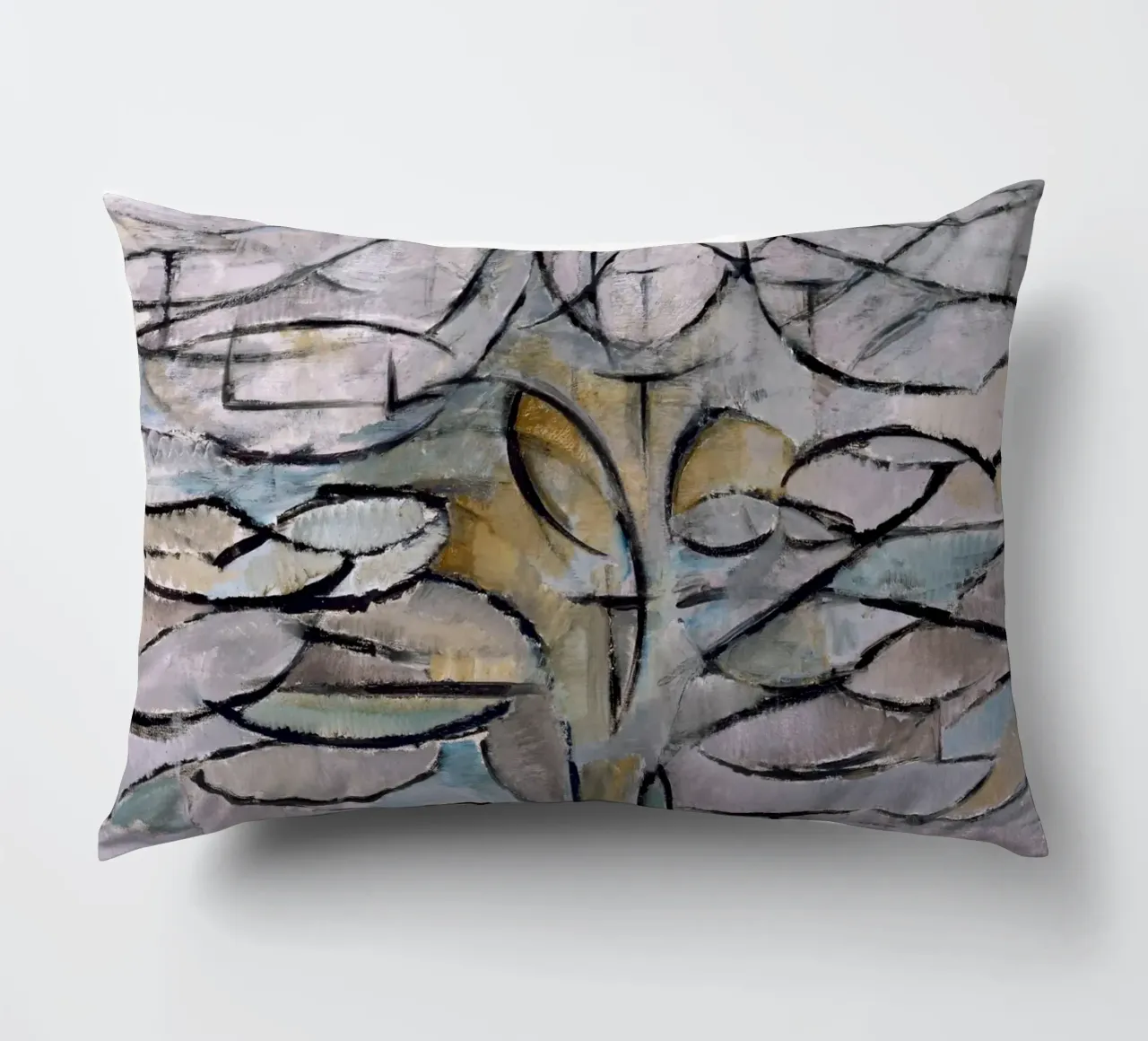 Mondrian Nature: Gray Tree, Cubist Abstraction, Organic Mode decorative cushion by NorwesClub
