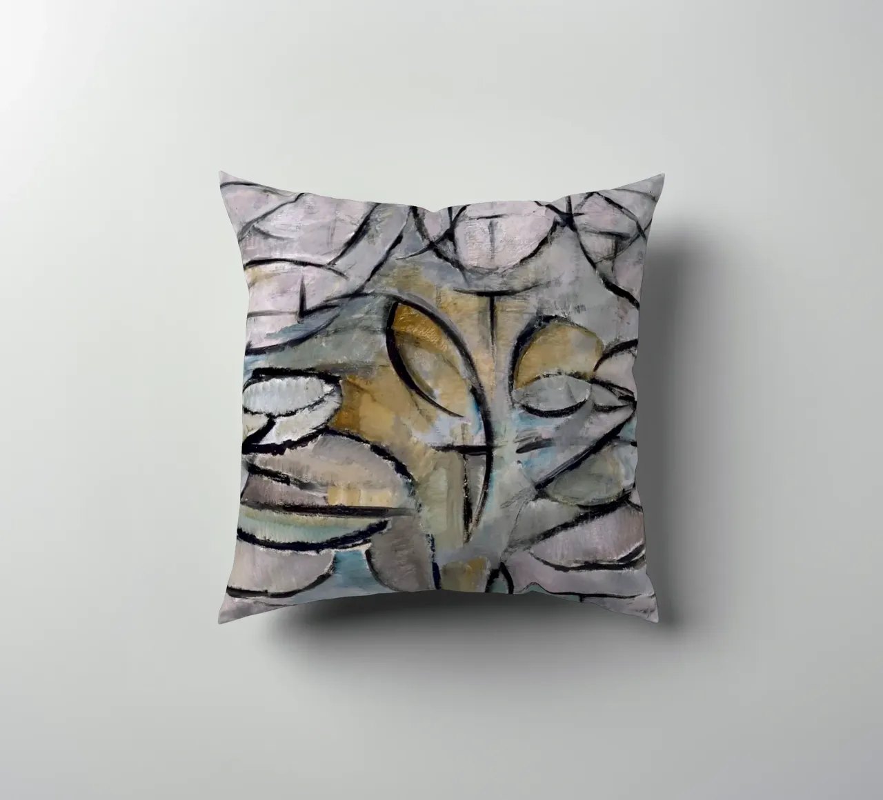 Mondrian Nature: Gray Tree, Cubist Abstraction, Organic Mode decorative cushion by NorwesClub