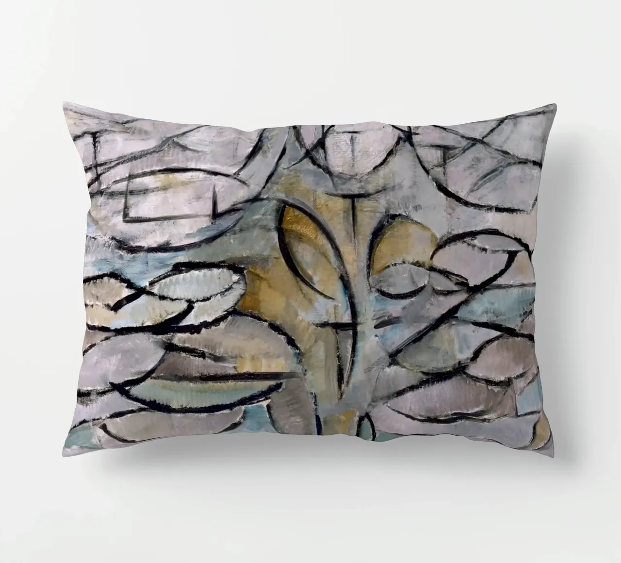 Mondrian Nature: Gray Tree, Cubist Abstraction, Organic Mode decorative cushion by NorwesClub