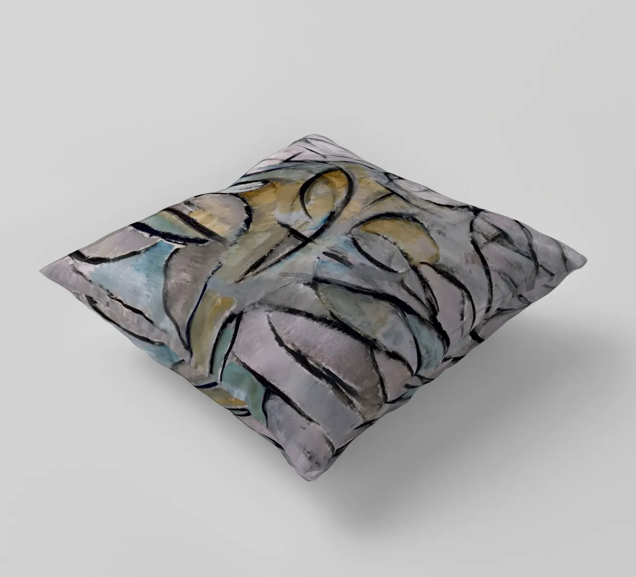 Mondrian Nature: Gray Tree, Cubist Abstraction, Organic Mode decorative cushion by NorwesClub