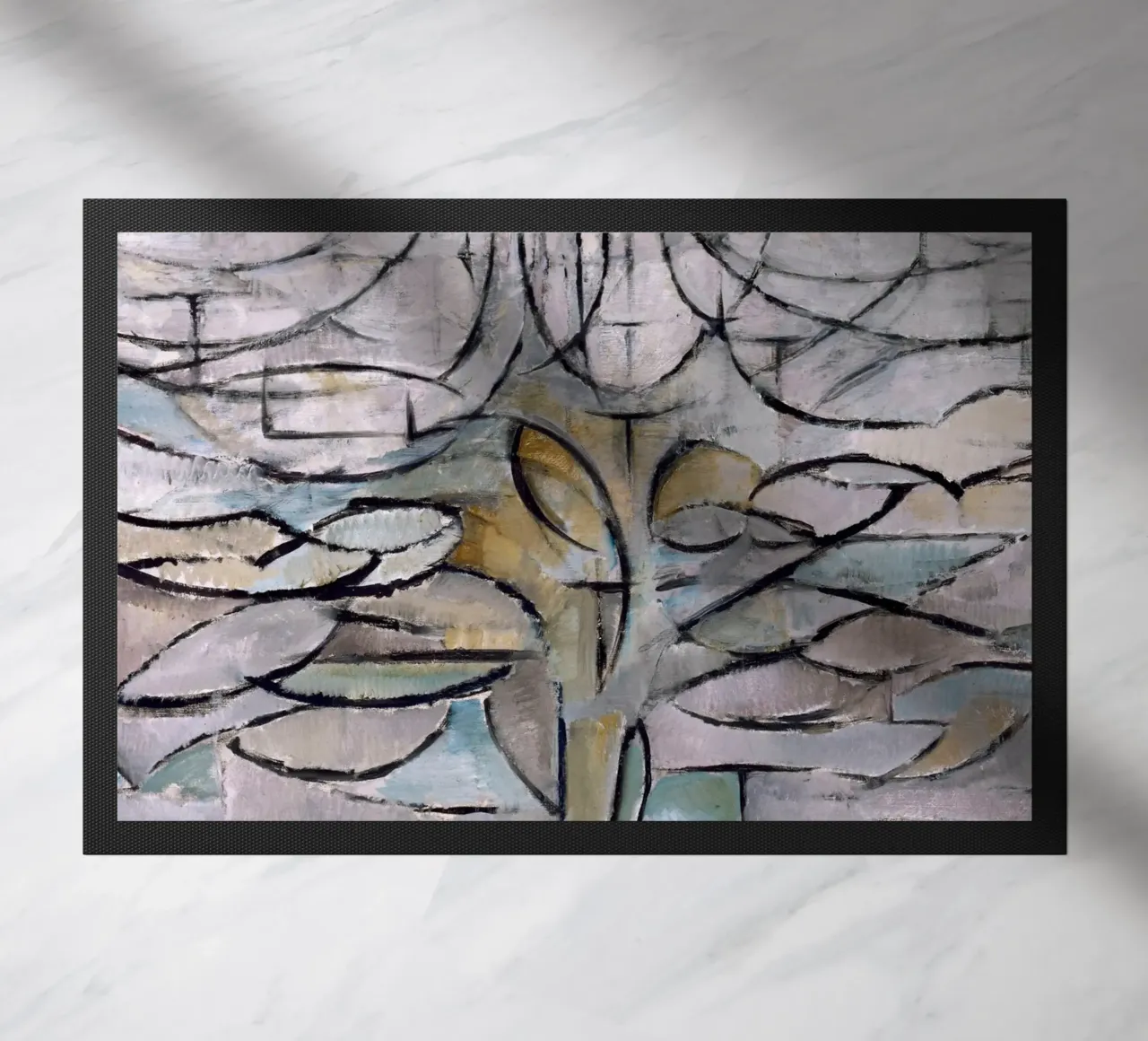 Mondrian Nature: Gray Tree, Cubist Abstraction, Organic Mode doormat by NorwesClub