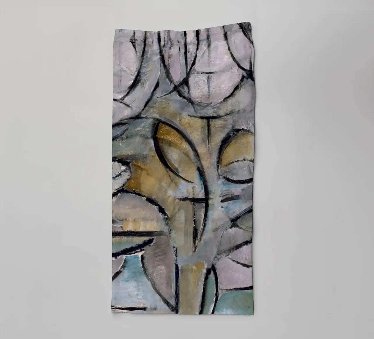 Mondrian Nature: Gray Tree, Cubist Abstraction, Organic Mode towel by NorwesClub