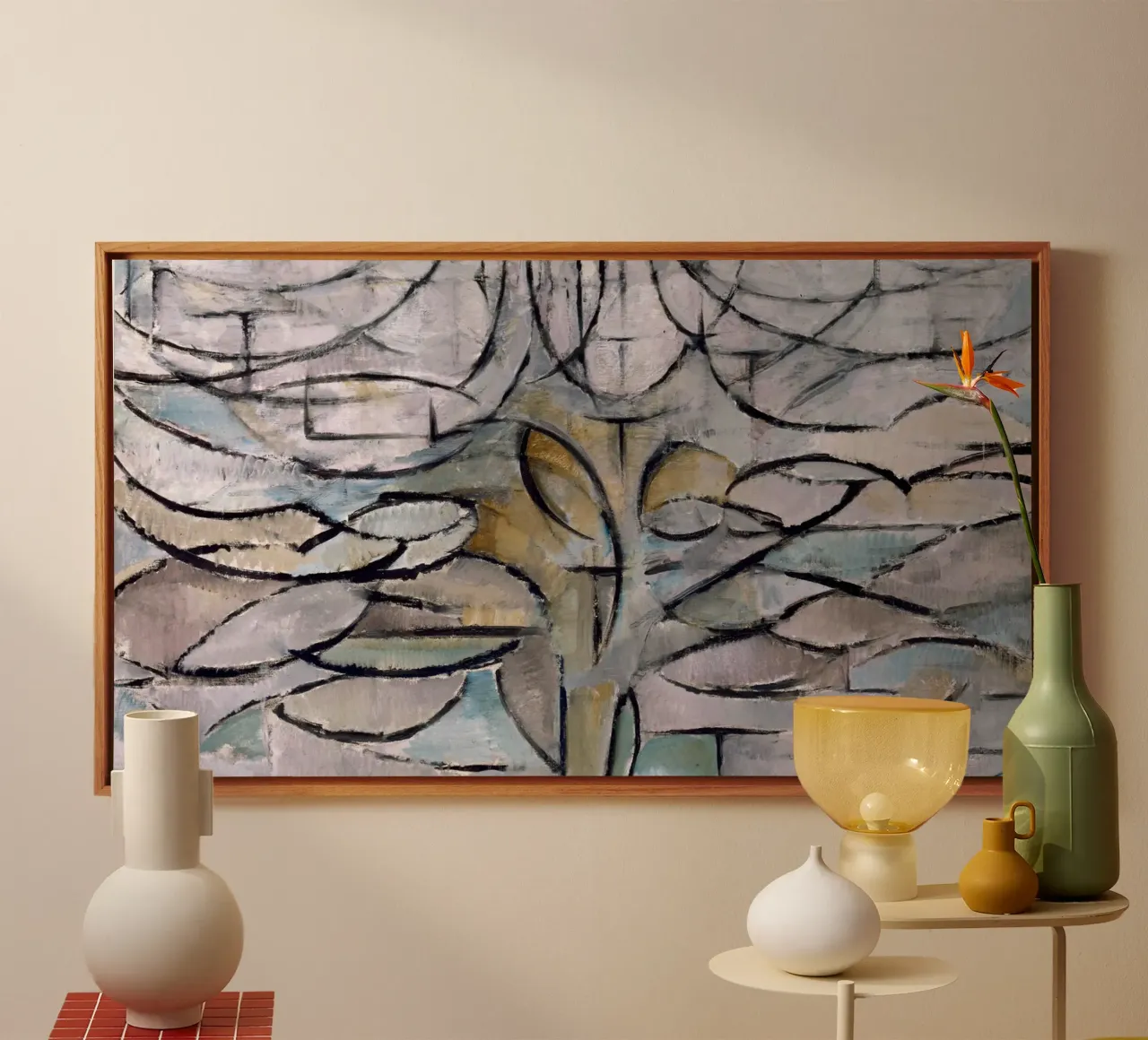 Mondrian Nature: Gray Tree, Cubist Abstraction, Organic Mode canvas by NorwesClub