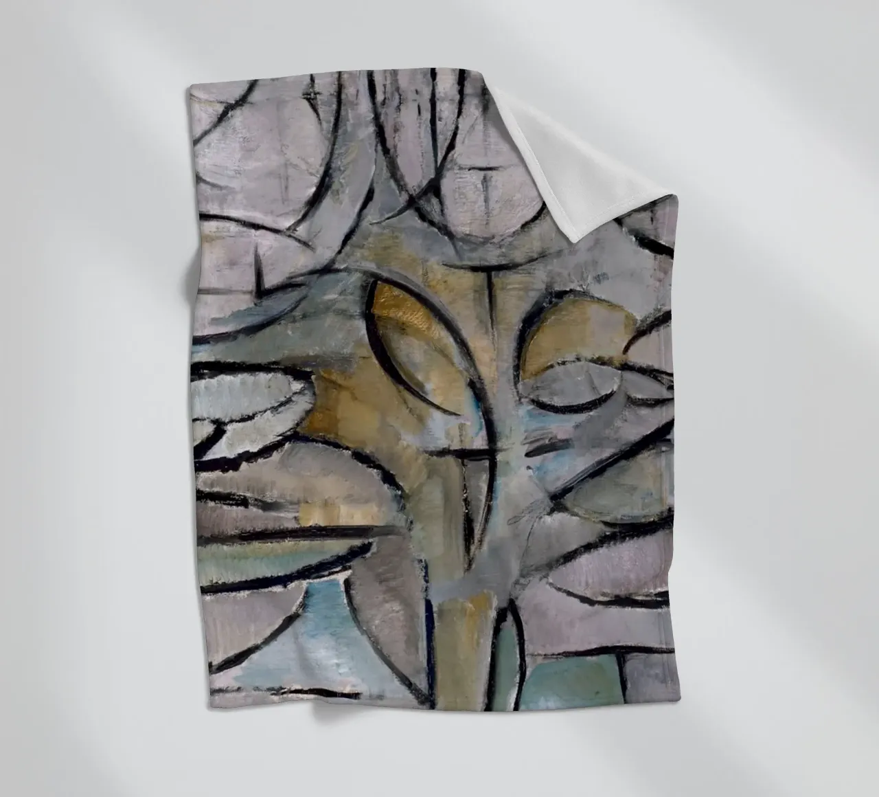 Mondrian Nature: Gray Tree, Cubist Abstraction, Organic Mode fleece blanket by NorwesClub