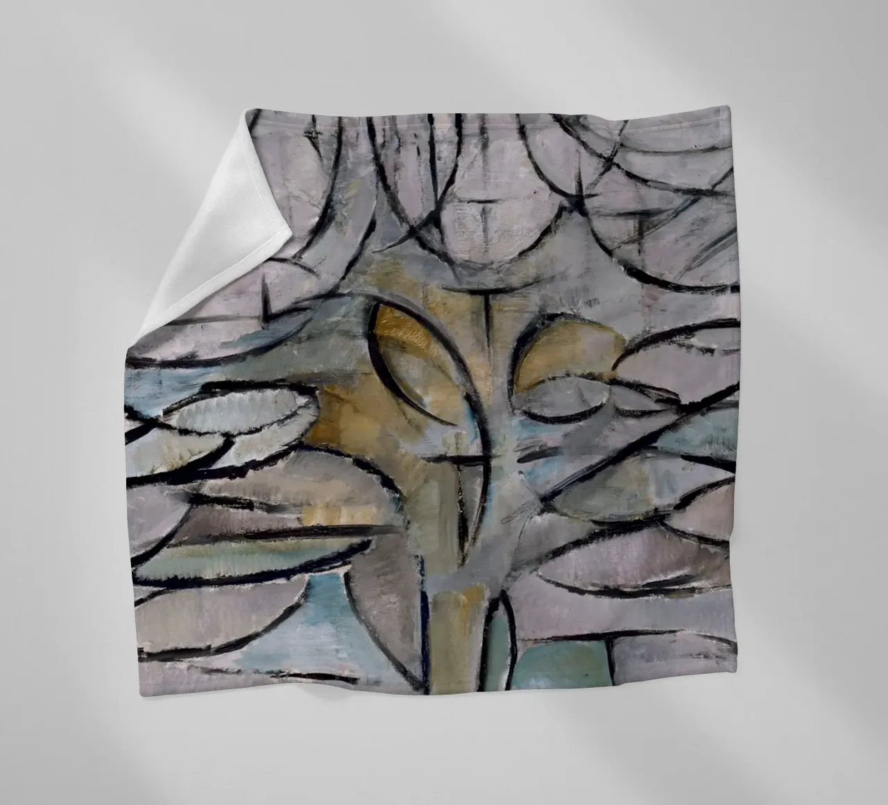Mondrian Nature: Gray Tree, Cubist Abstraction, Organic Mode fleece blanket by NorwesClub