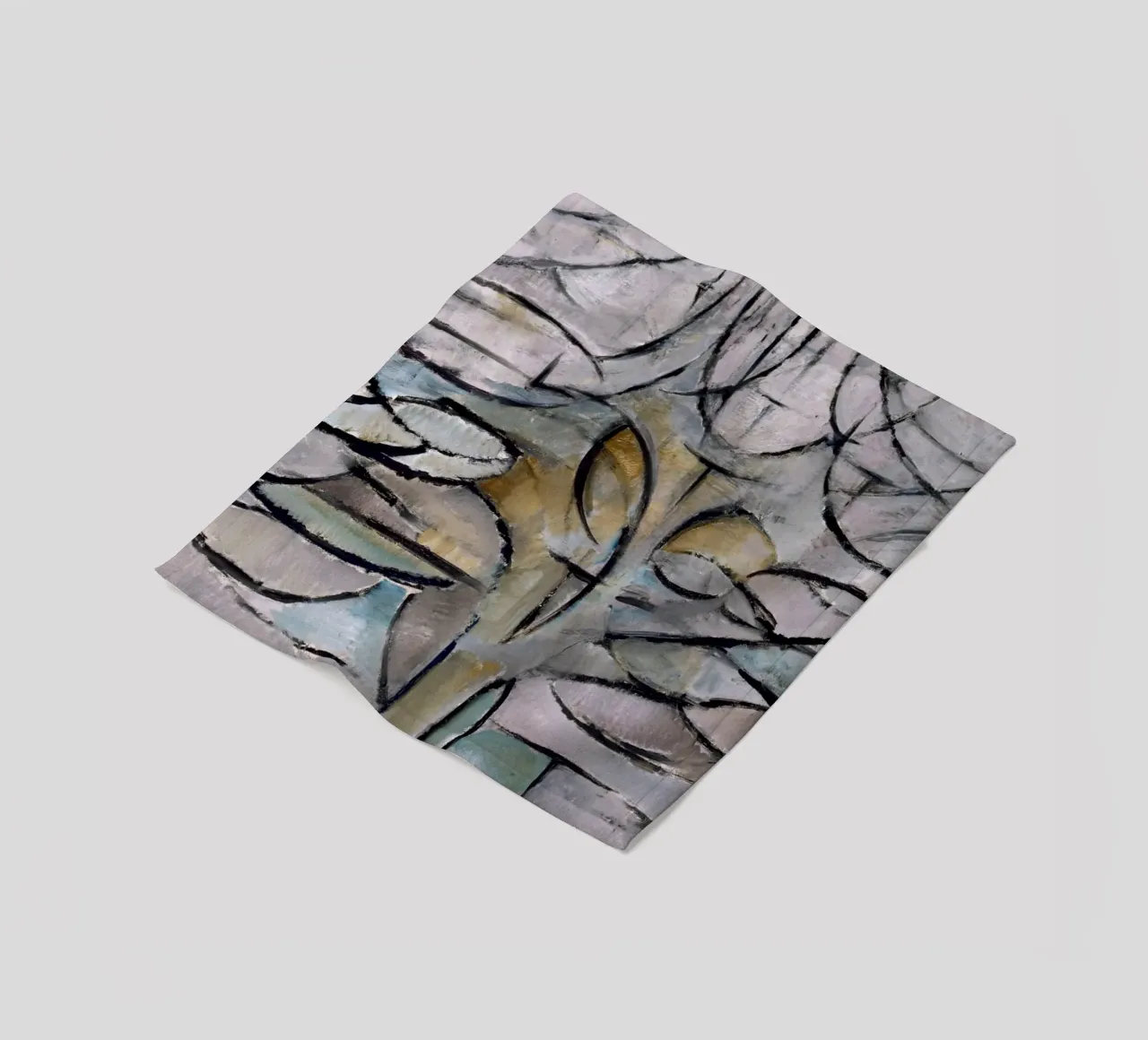Mondrian Nature: Gray Tree, Cubist Abstraction, Organic Mode fleece blanket by NorwesClub