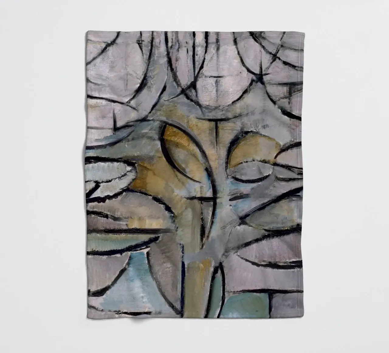 Mondrian Nature: Gray Tree, Cubist Abstraction, Organic Mode fleece blanket by NorwesClub