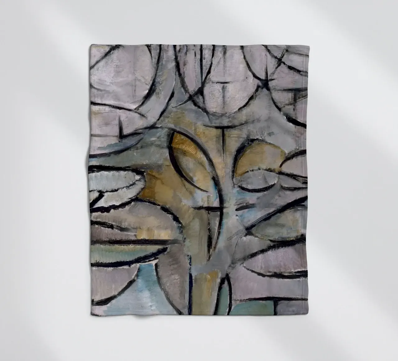 Mondrian Nature: Gray Tree, Cubist Abstraction, Organic Mode fleece blanket by NorwesClub