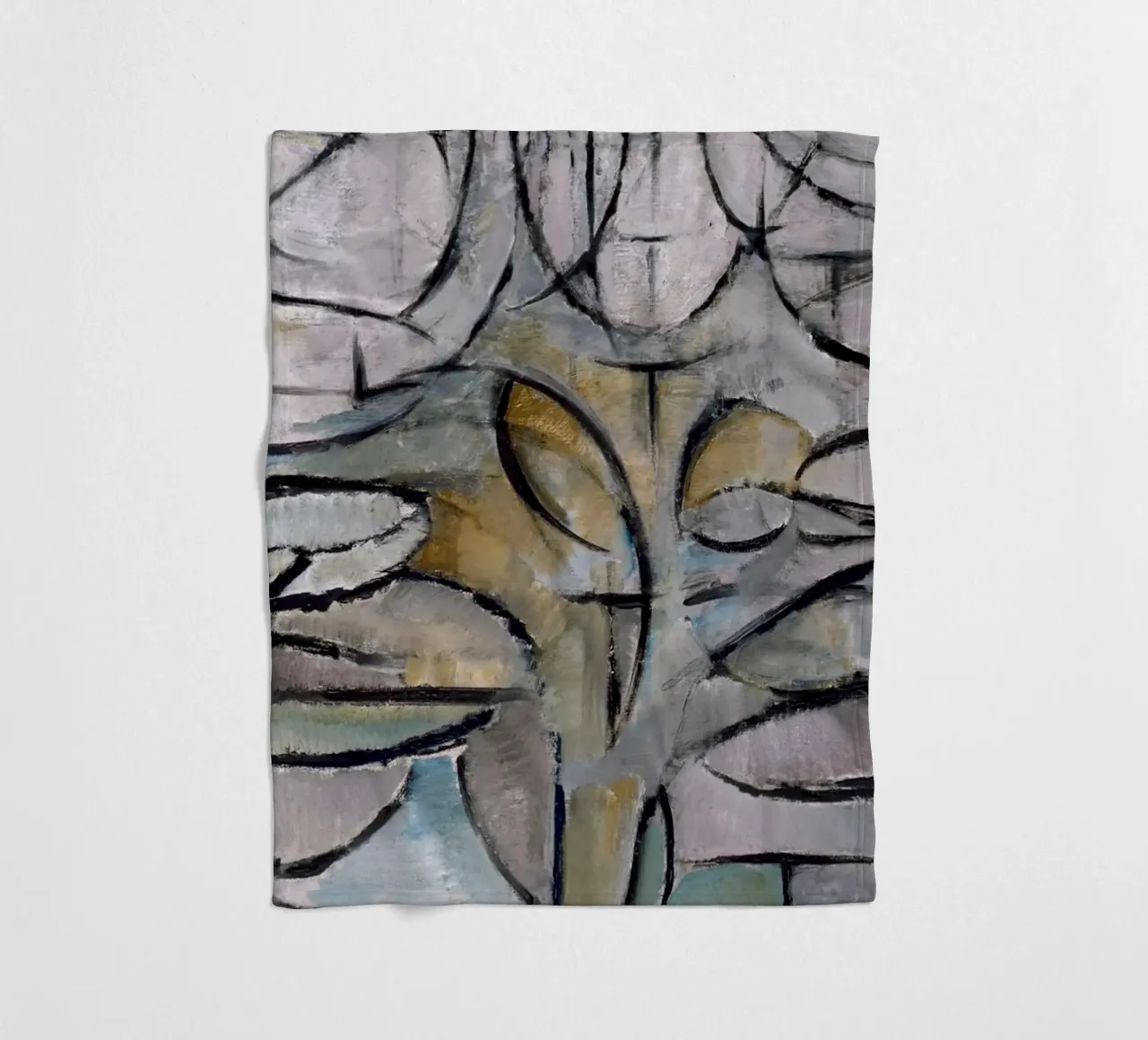 Mondrian Nature: Gray Tree, Cubist Abstraction, Organic Mode fleece blanket by NorwesClub
