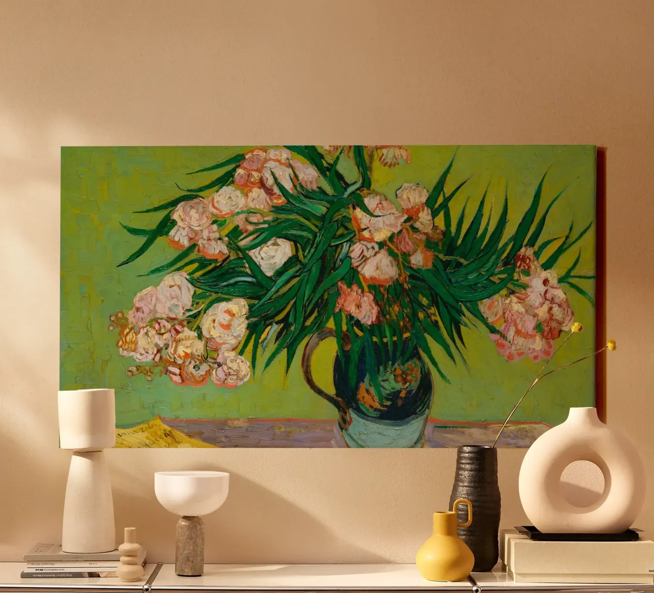 Van Gogh Bloeit: Oleanders, Bloem Expressionisme, Zomer Vib canvas van NorwesClub