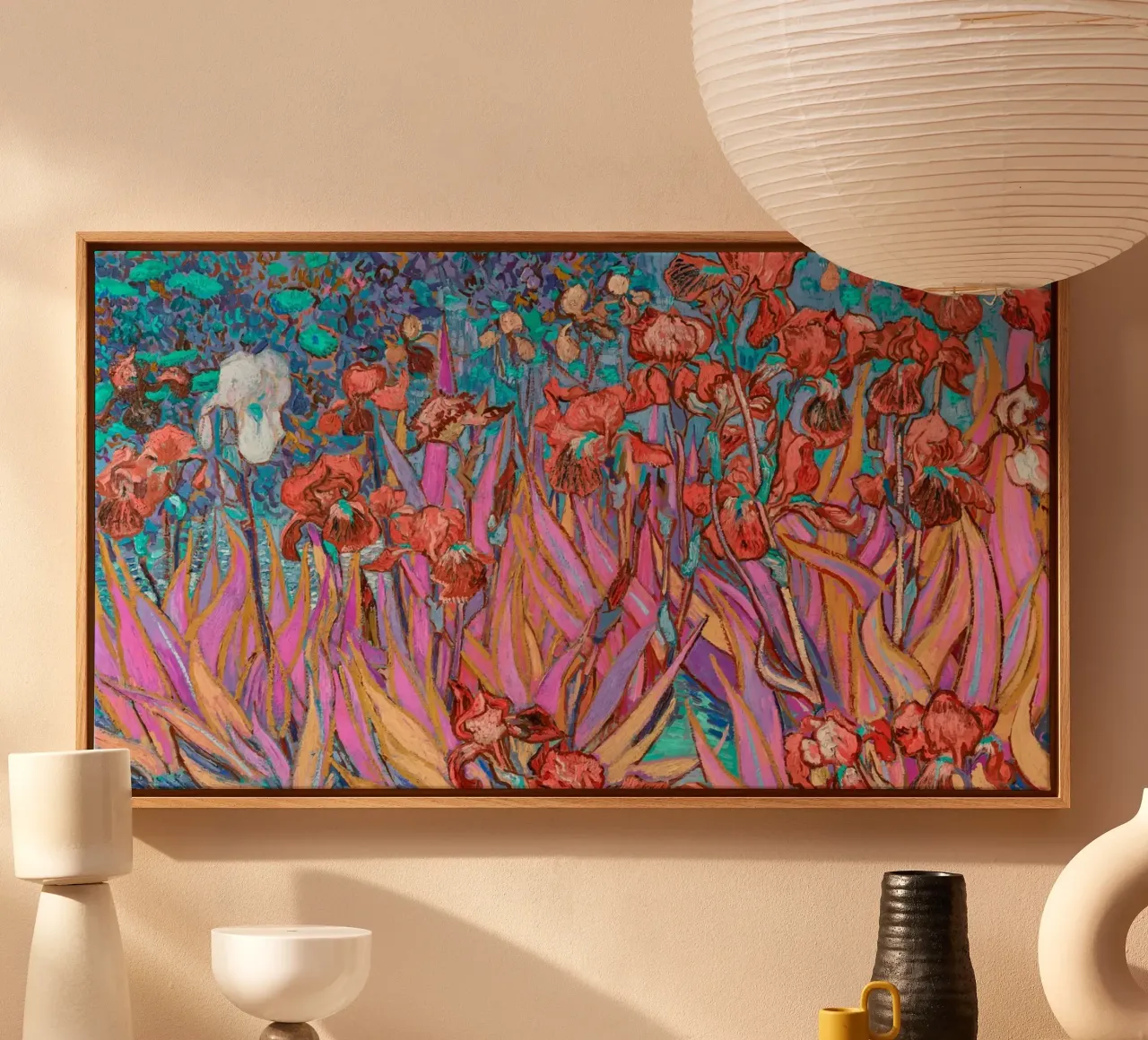 Iris ispirati a Van Gogh: Vivaci giardini post-impressionisti tela con Cornice a cassetta da NorwesClub