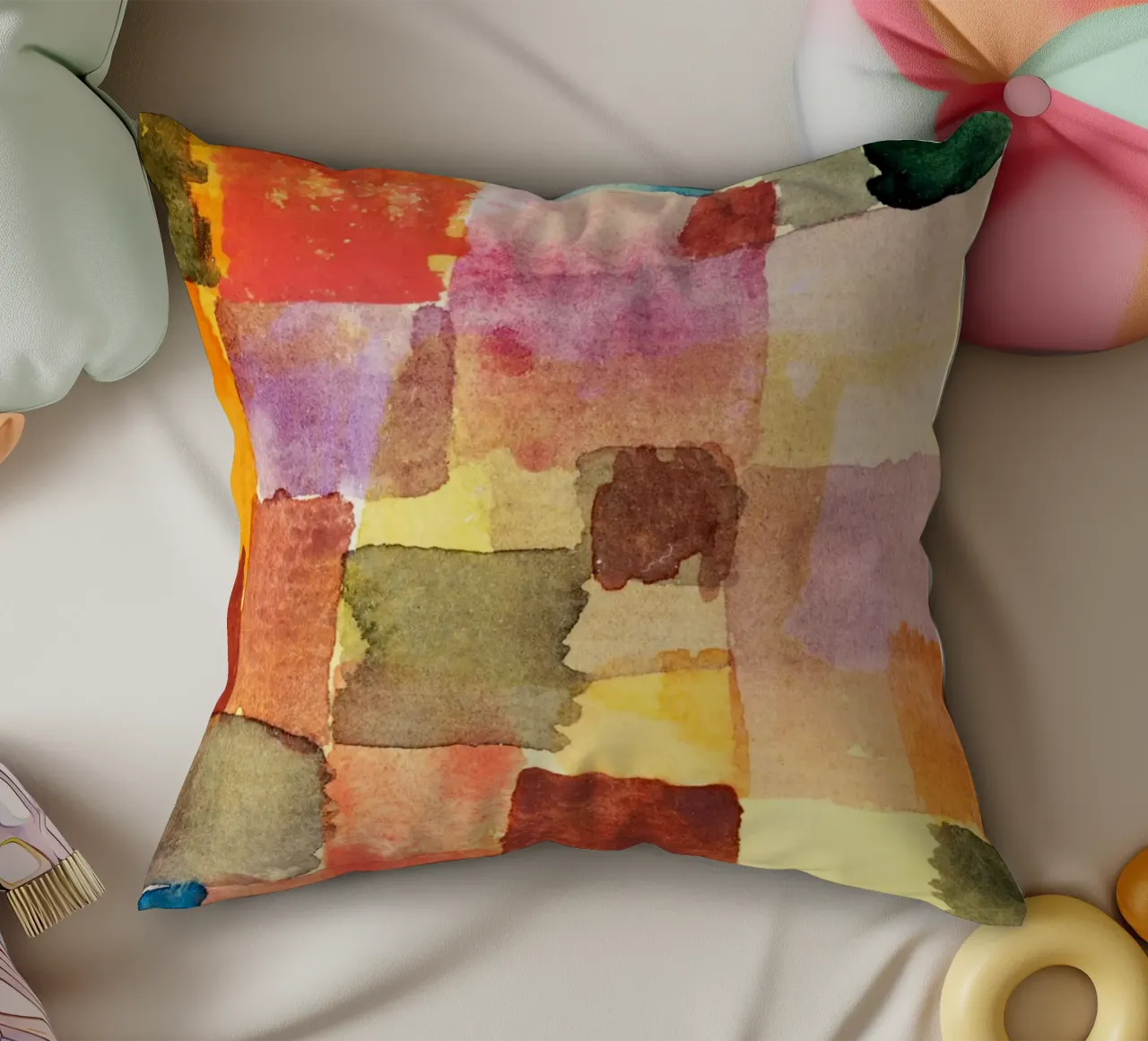 Quadrati acquerellati di Paul Klee: Colore espressionista astratto F cuscino da NorwesClub