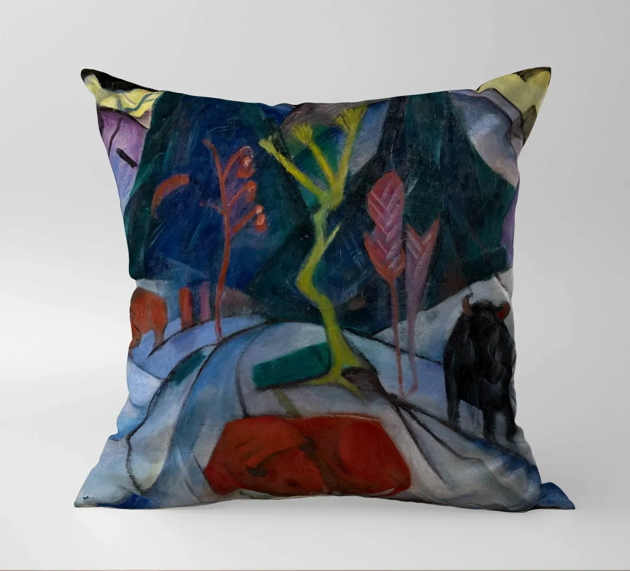 Franz Marc: Bisonte espressivo in inverno - Arte moderna in grassetto Pri cuscino da NorwesClub