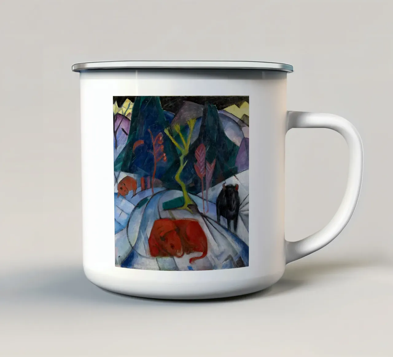 Franz Marc: Bisonte espressivo in inverno - Arte moderna in grassetto Pri tazza in smalto da NorwesClub