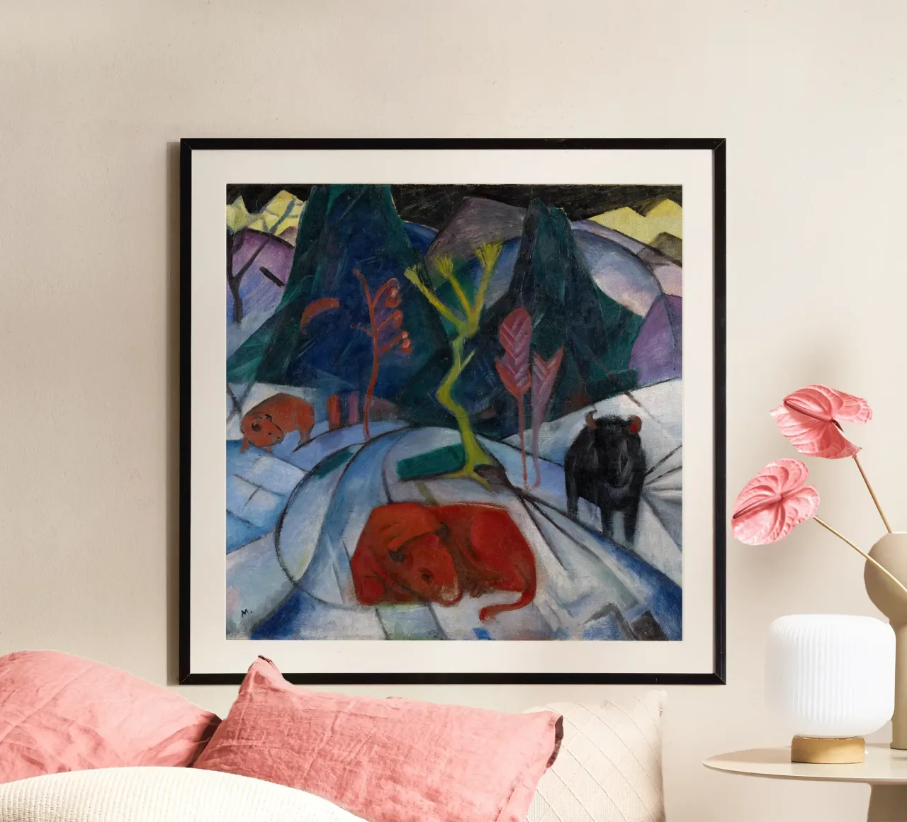 Franz Marc: Bisonte espressivo in inverno - Arte moderna in grassetto Pri poster con telaio in alluminio da NorwesClub