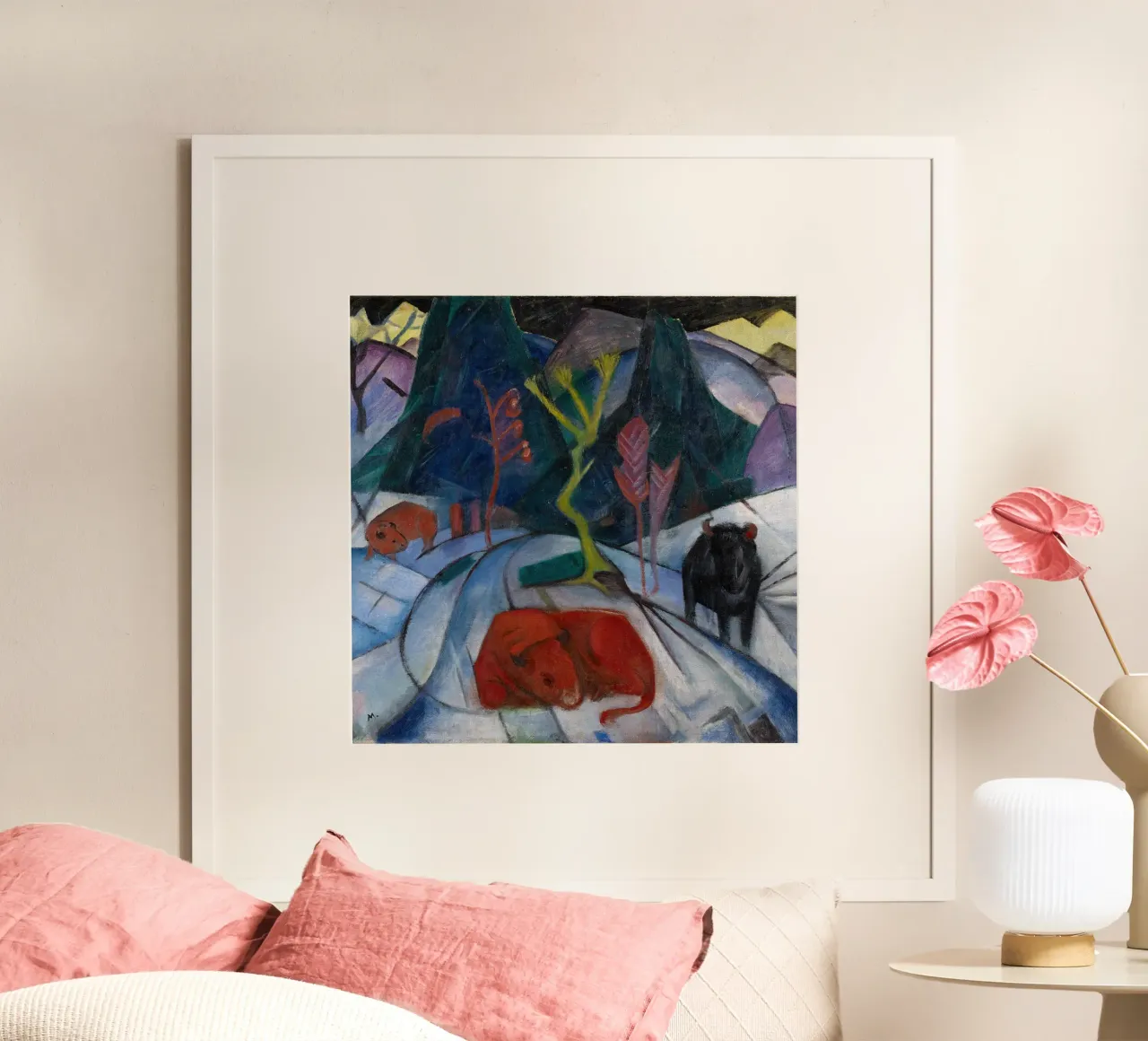 Franz Marc: Bisonte espressivo in inverno - Arte moderna in grassetto Pri poster con telaio in alluminio da NorwesClub