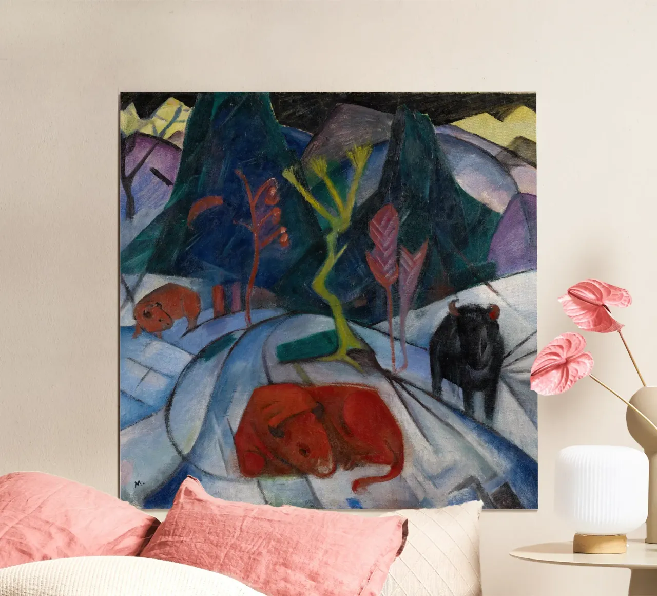 Franz Marc: Bisonte espressivo in inverno - Arte moderna in grassetto Pri poster con telaio in alluminio da NorwesClub