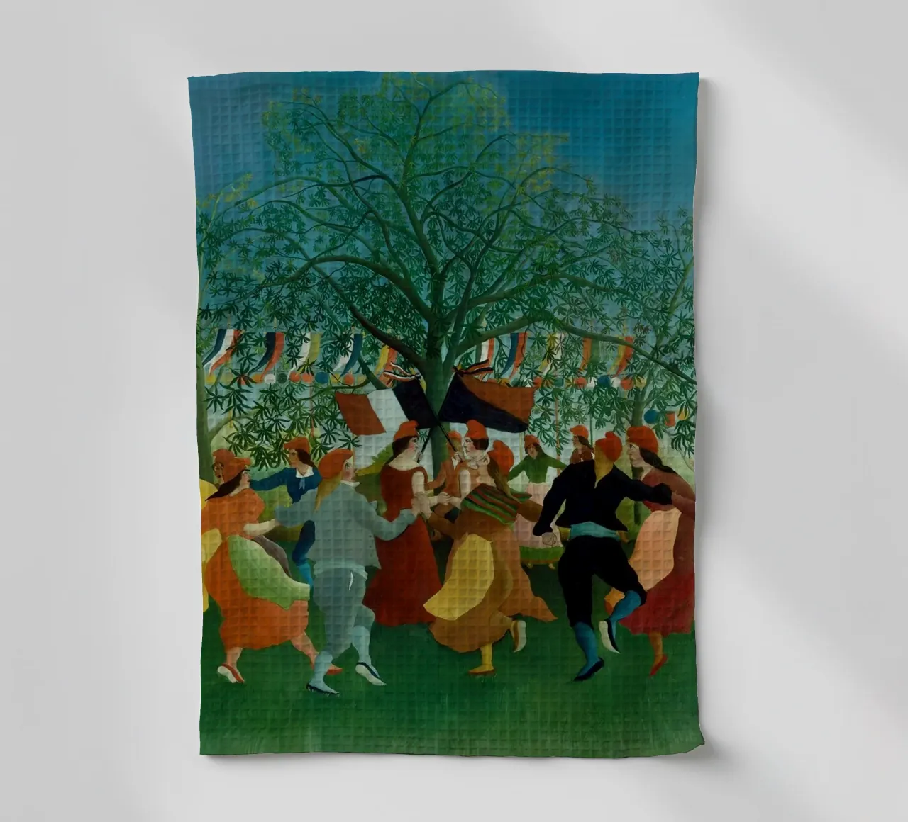 Henri Rousseau: Onafhankelijkheidsviering - Naïeve Volkskunst Pr theedoek van NorwesClub
