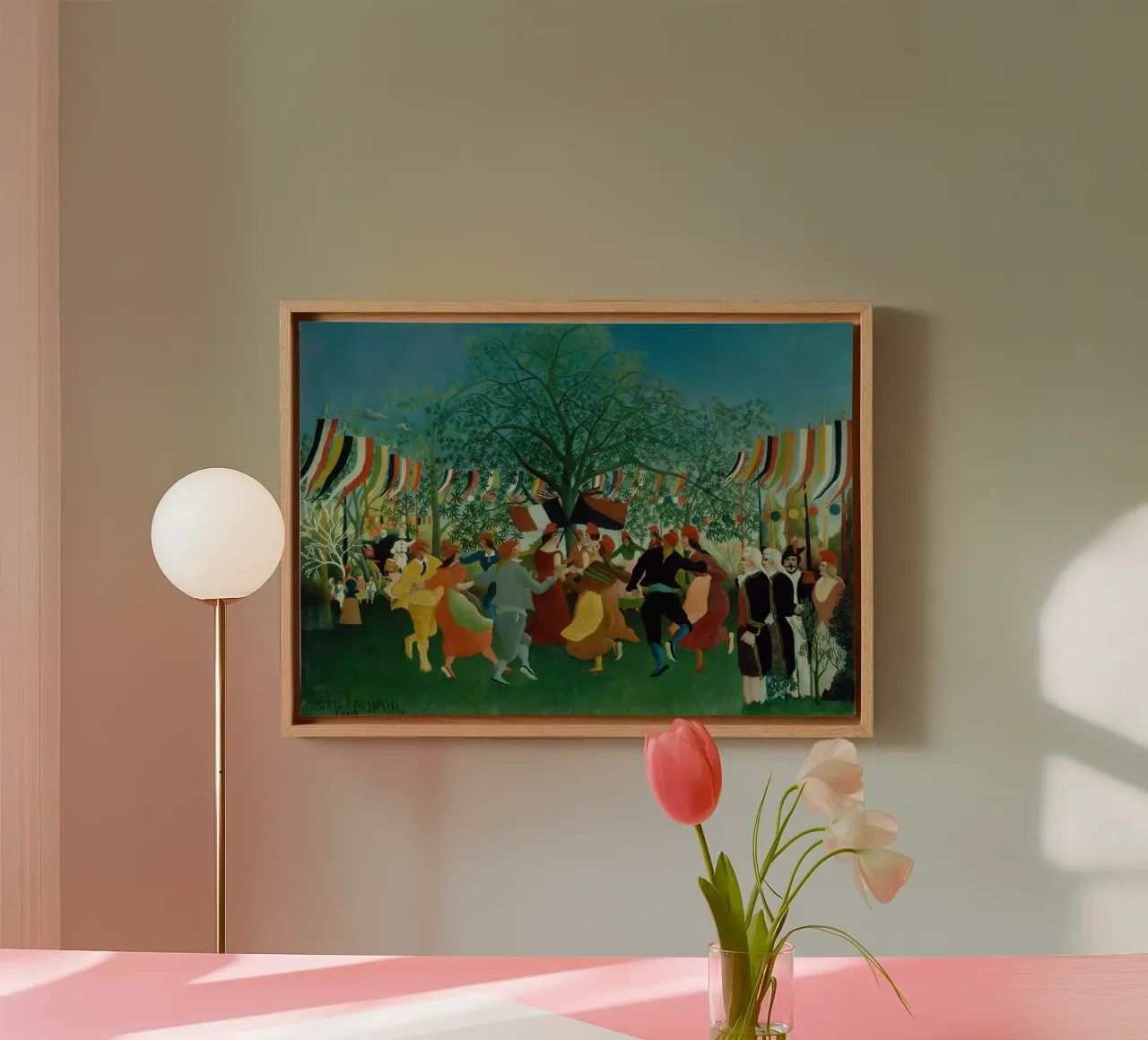 Henri Rousseau: Onafhankelijkheidsviering - Naïeve Volkskunst Pr canvas met Baklijst van NorwesClub