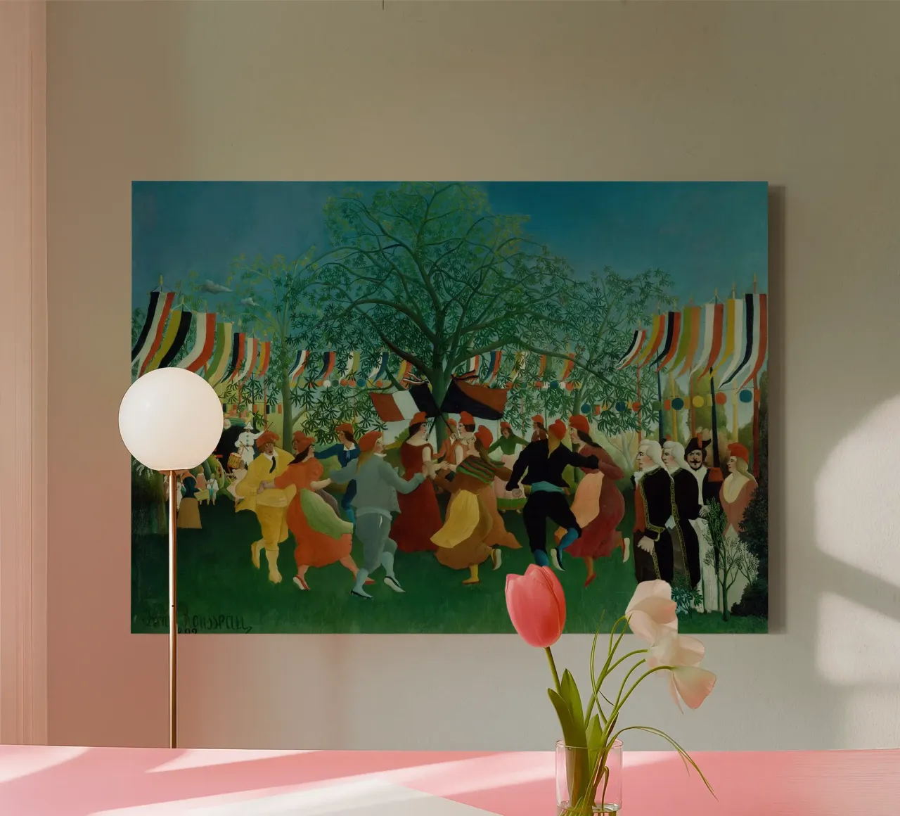 Henri Rousseau: Onafhankelijkheidsviering - Naïeve Volkskunst Pr canvas met Baklijst van NorwesClub