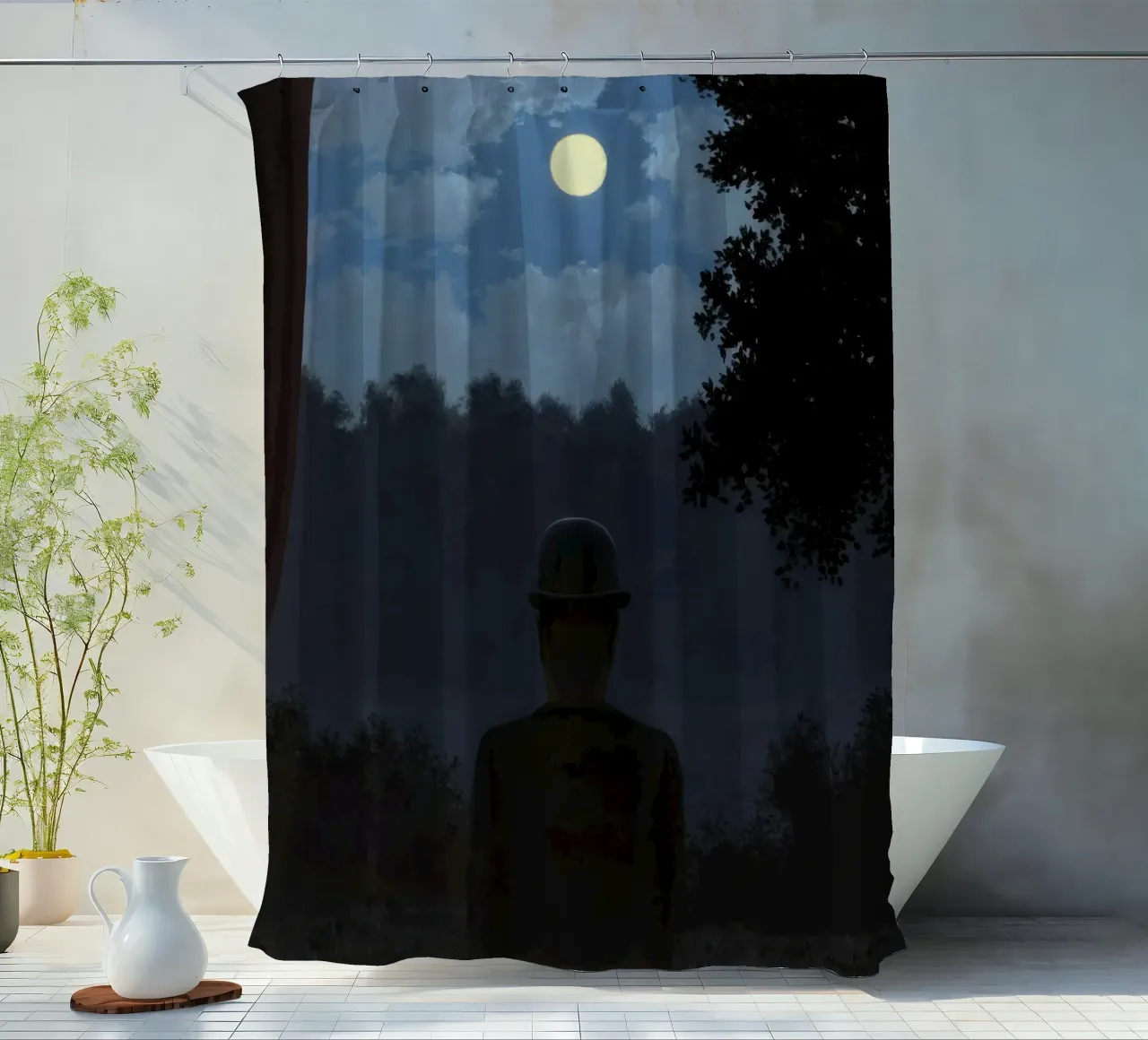 René Magritte: "Appuntamento con il piacere" - Notte surreale P tenda da doccia da NorwesClub