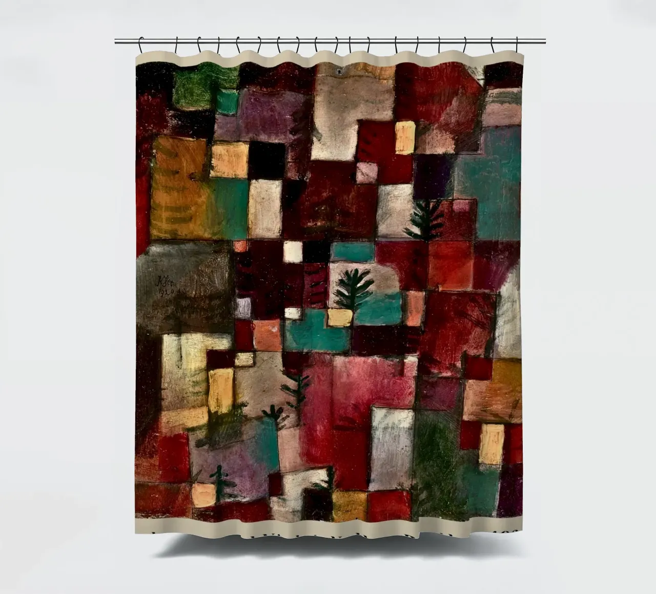 Paul Klee Affiche abstraite Rythmes vert-rouge et jaune-violet rideau de douche de NorwesClub