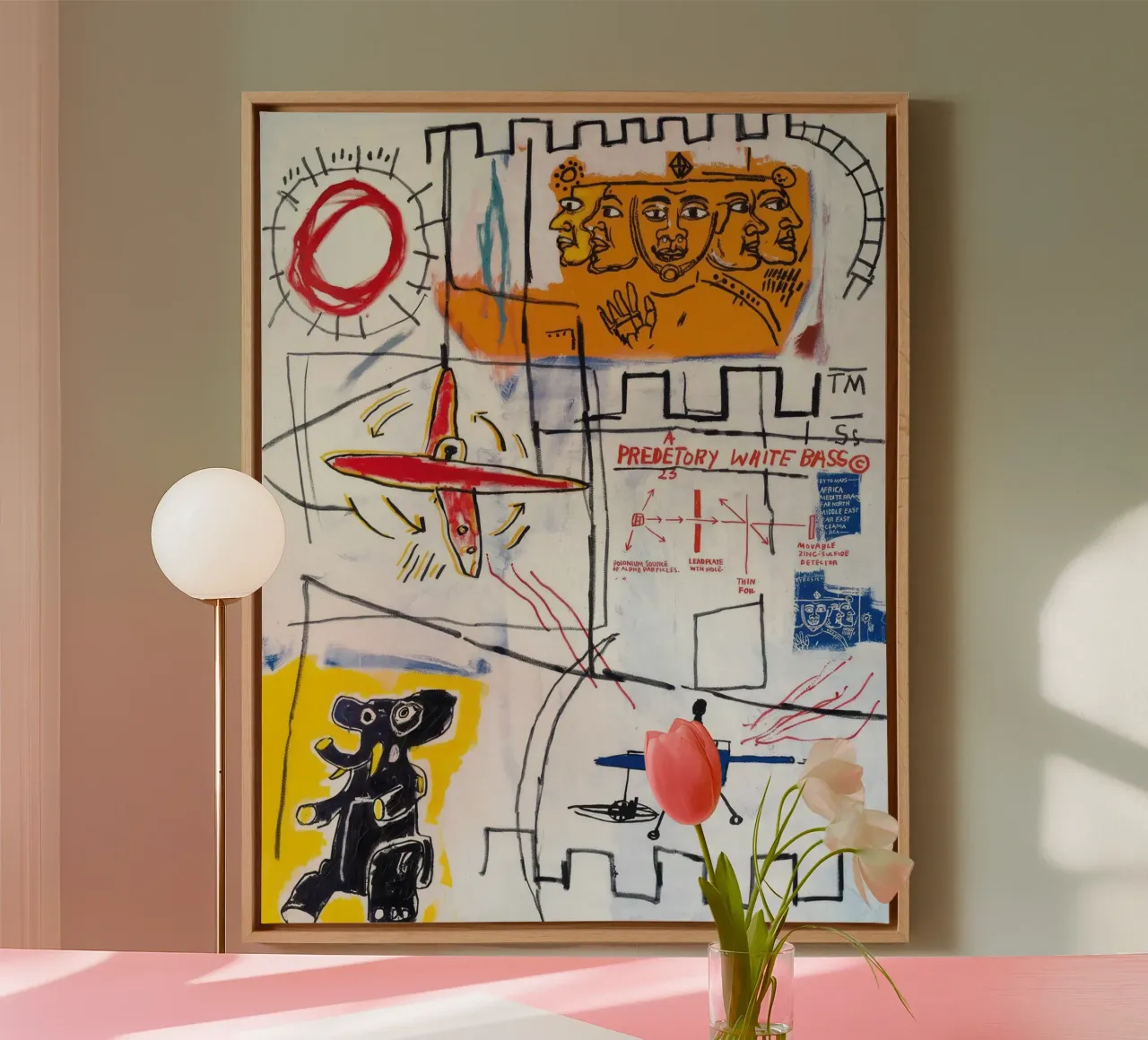 Basquiat: "Alfadeeltjes", Neo-expressionisme, Straatkunst, canvas met Baklijst van NorwesClub