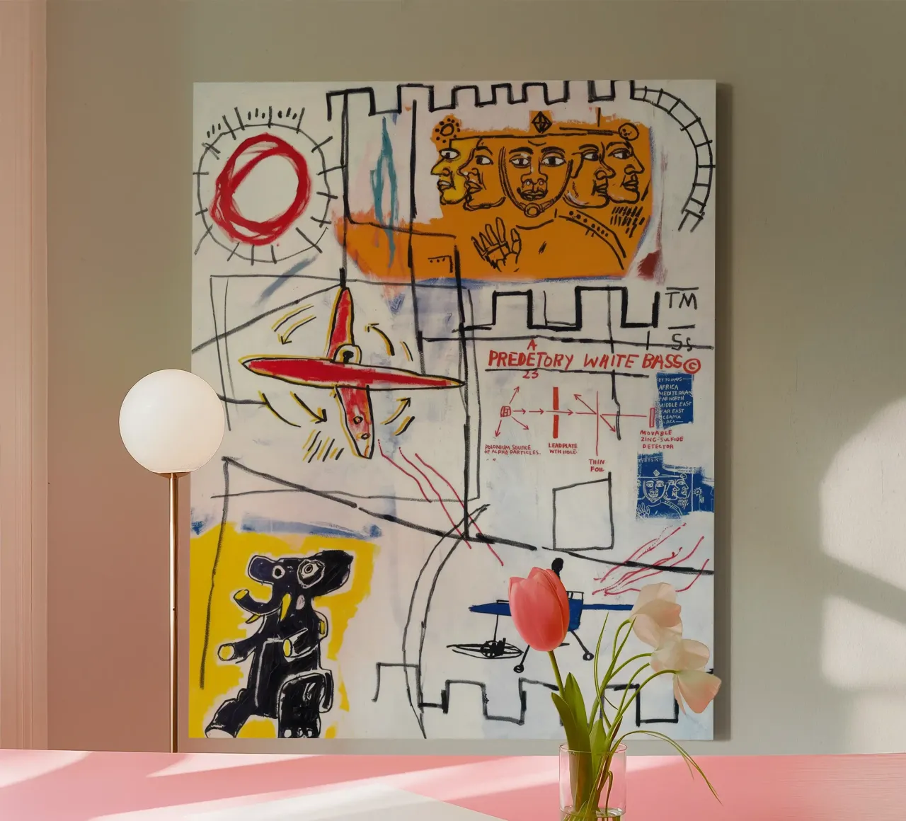 Basquiat: "Alfadeeltjes", Neo-expressionisme, Straatkunst, canvas met Baklijst van NorwesClub