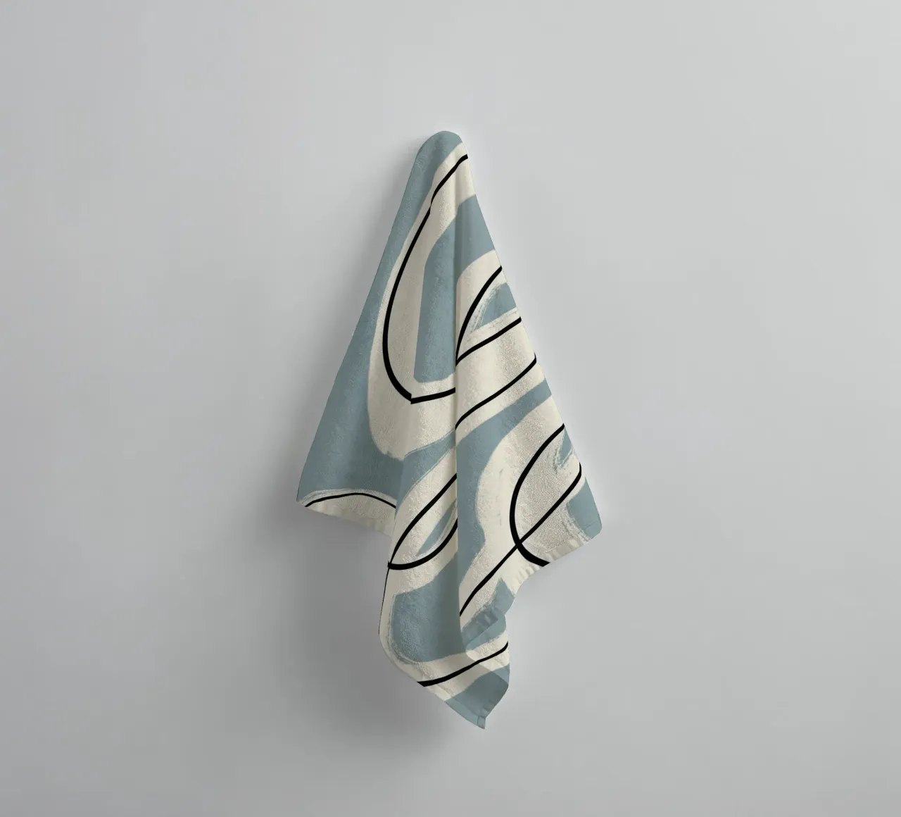 Minimalist line art in blue grey towel by Little Dean