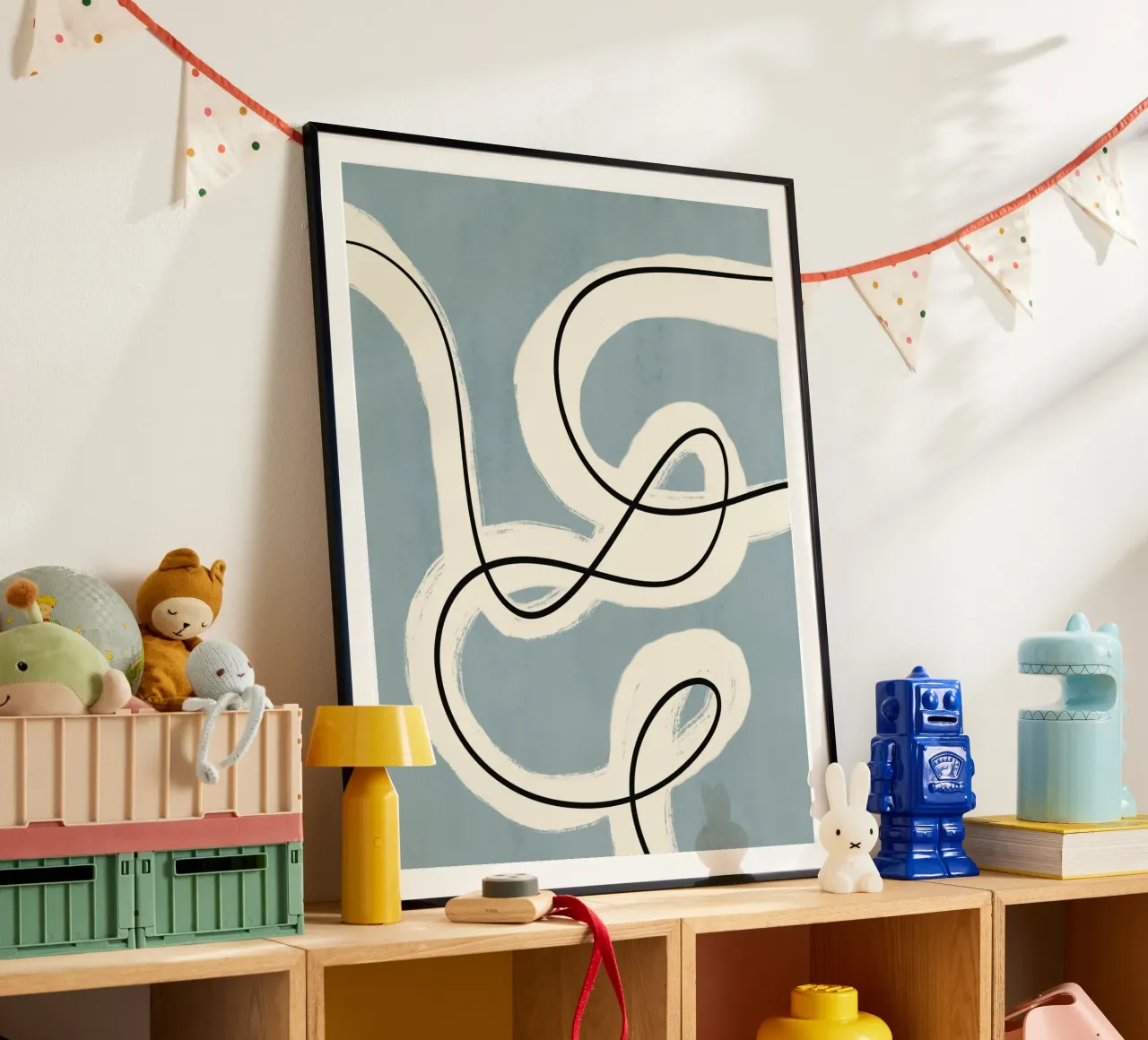 Minimalistische Linienkunst in Blau-Grau Hahnemühle von Little Dean