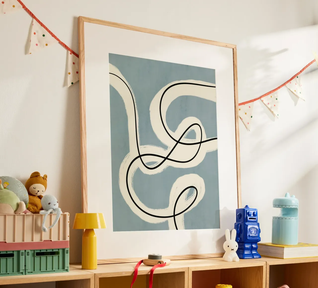 Minimalistische Linienkunst in Blau-Grau Hahnemühle von Little Dean