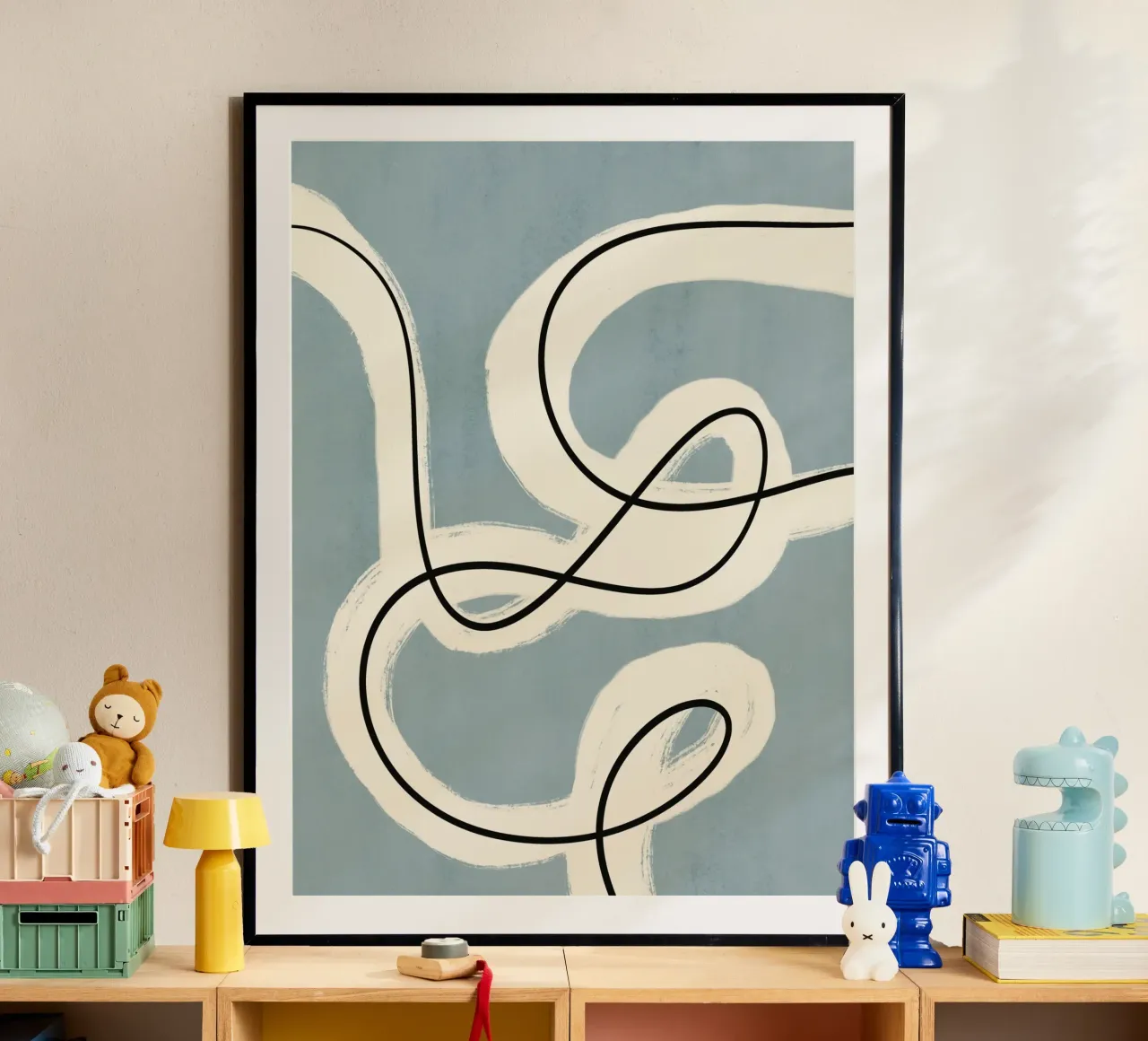 Minimalistische Linienkunst in Blau-Grau Hahnemühle von Little Dean