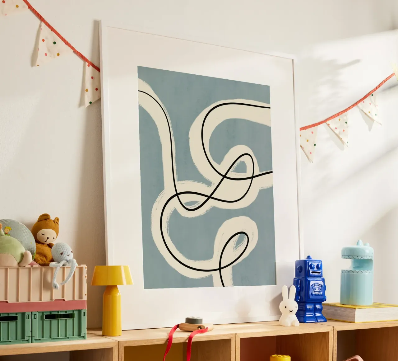 Minimalistische Linienkunst in Blau-Grau Hahnemühle von Little Dean