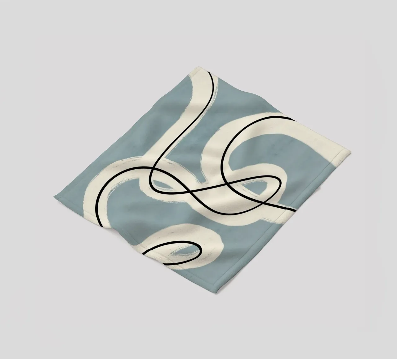 Line art minimalista in blu e grigio coperta in pile da Little Dean