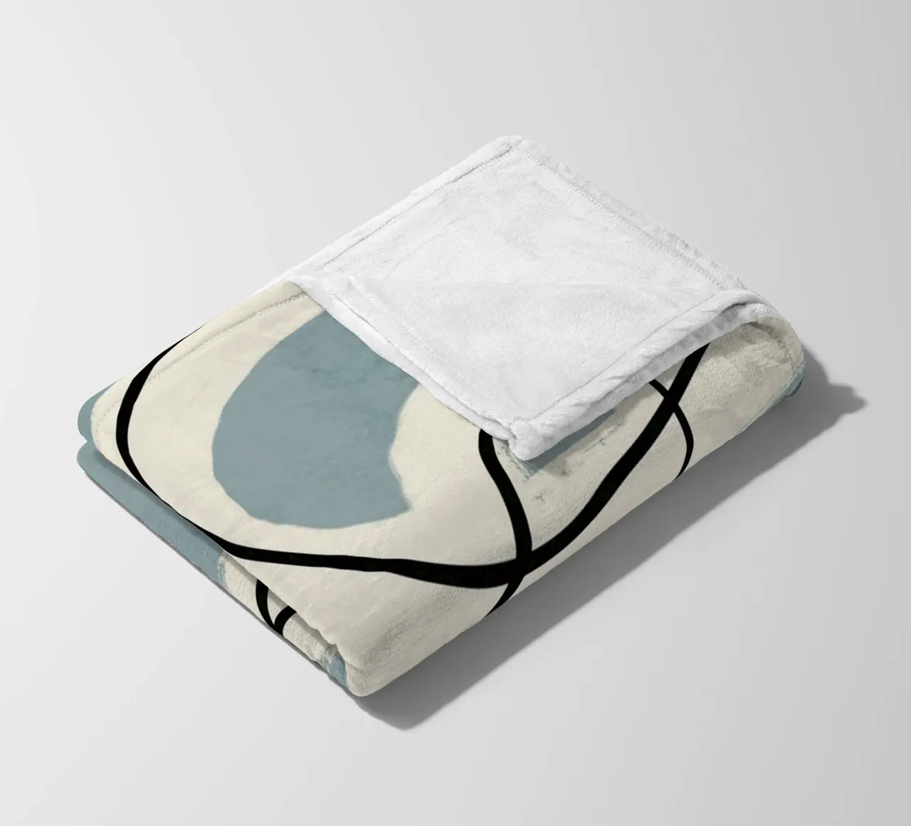 Line art minimalista in blu e grigio coperta in pile da Little Dean