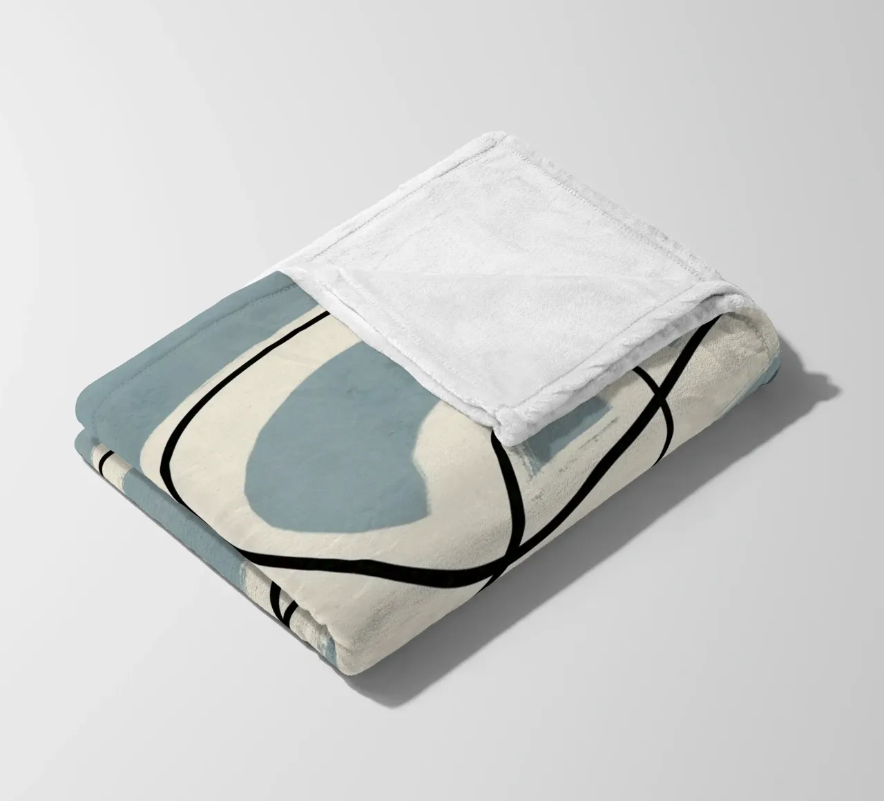 Line art minimalista in blu e grigio coperta in pile da Little Dean