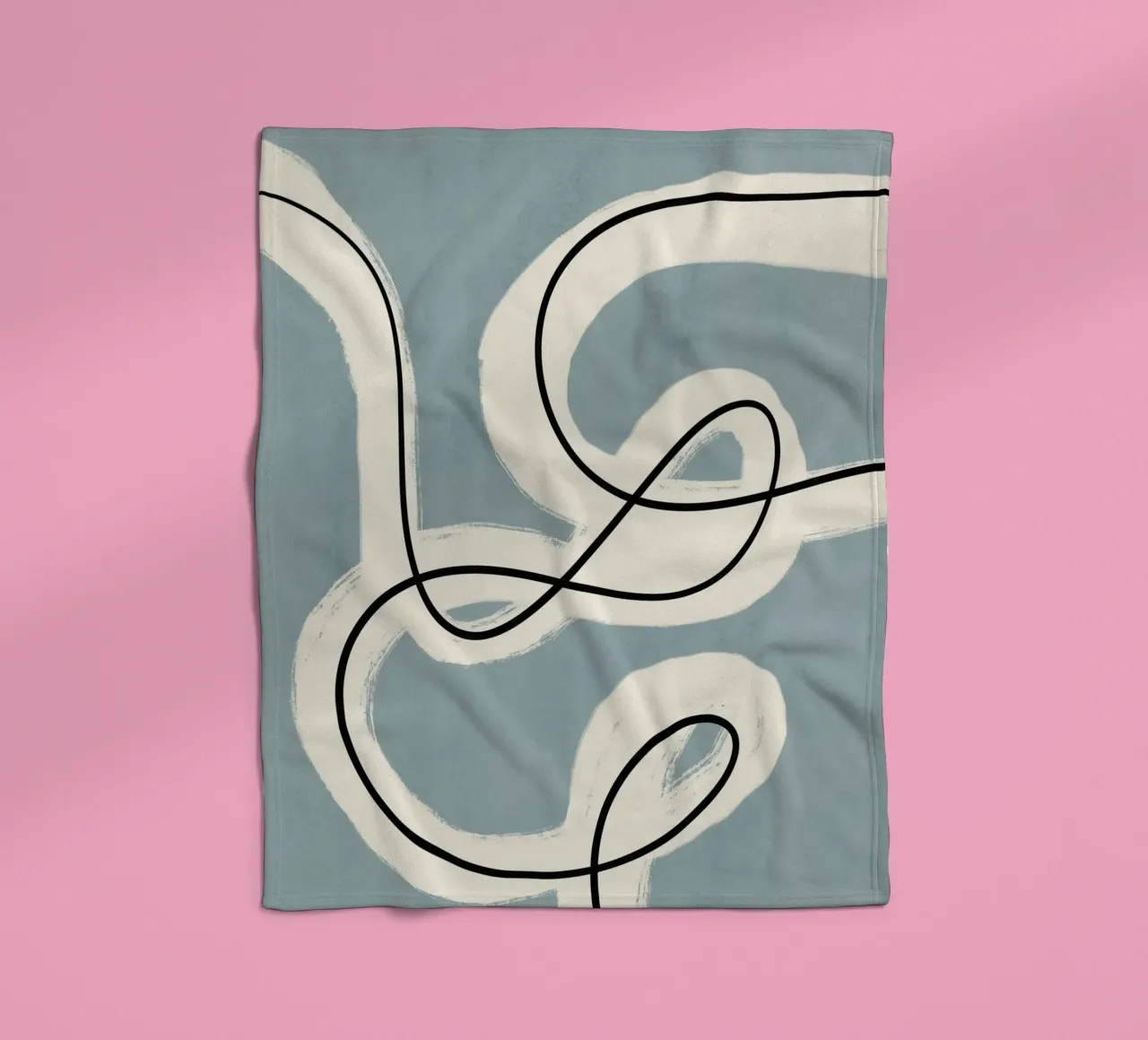 Line art minimalista in blu e grigio coperta in pile da Little Dean