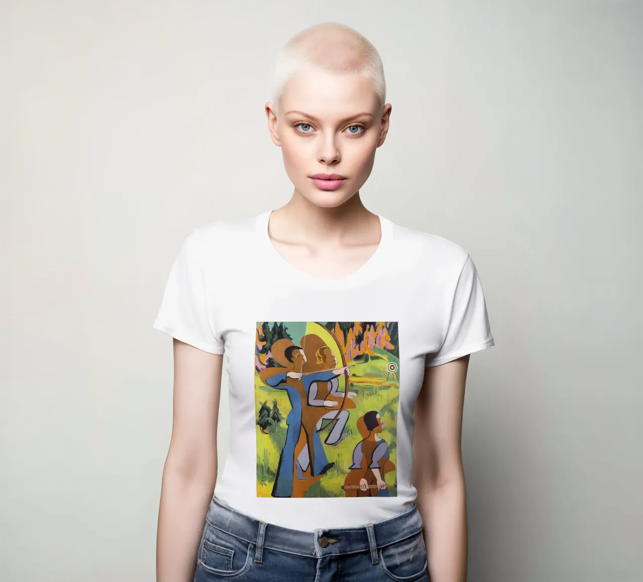 Kirchner: "Boogschutters", expressionisme, primitivisme, Dynamic Mod dames t-shirt getailleerd van NorwesClub