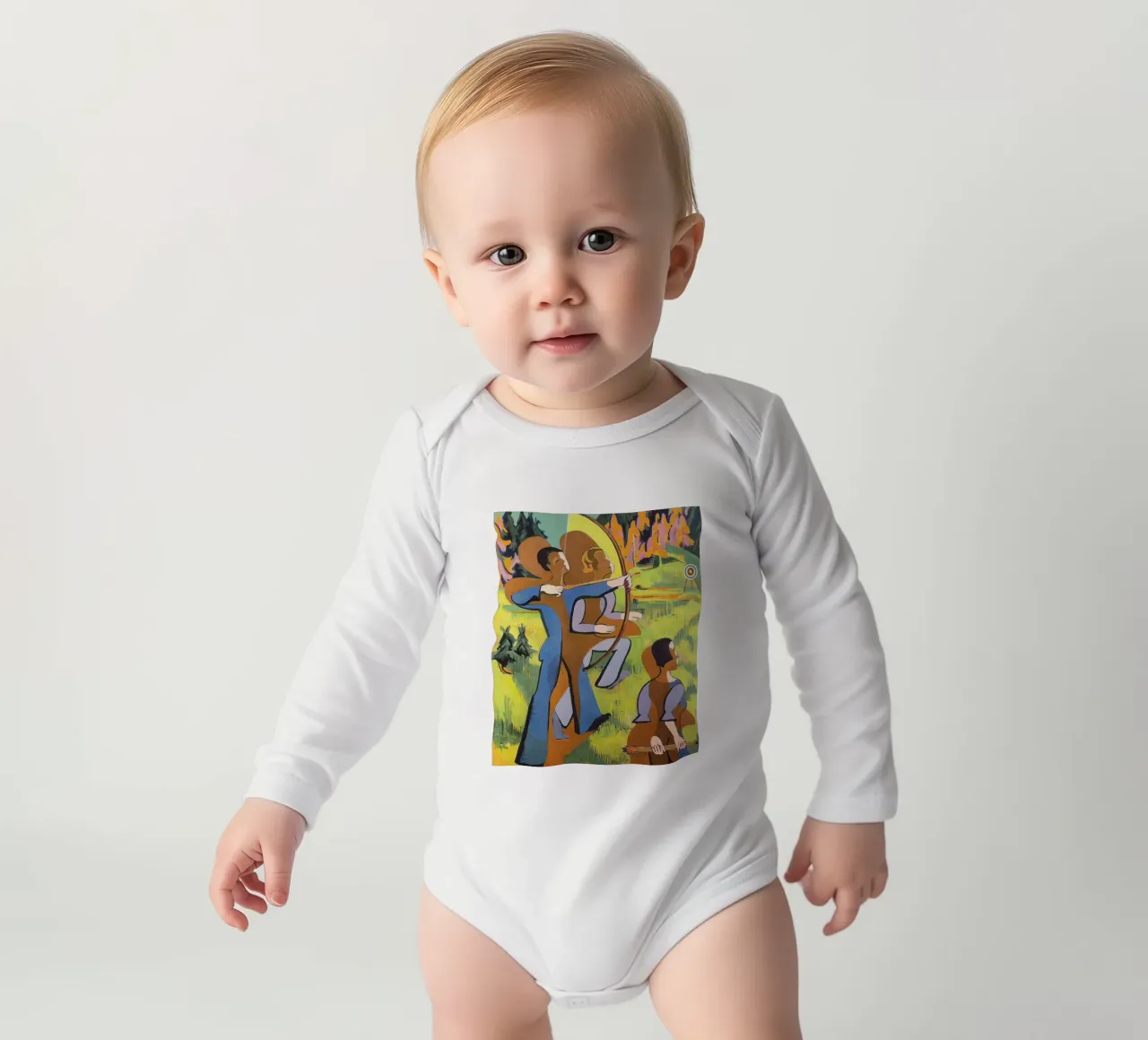 Kirchner: "Boogschutters", expressionisme, primitivisme, Dynamic Mod babyrompertje lange mouwen van NorwesClub