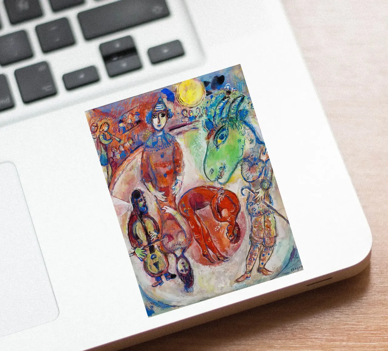 Chagall's Harlequin & Yellow Moon - Surreal Circus Dreamscap sticker by NorwesClub